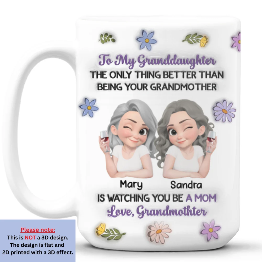 Linked Together Granddaughter Cartoon - Personalized Custom 3D Inflated Effect Mug - Image 9