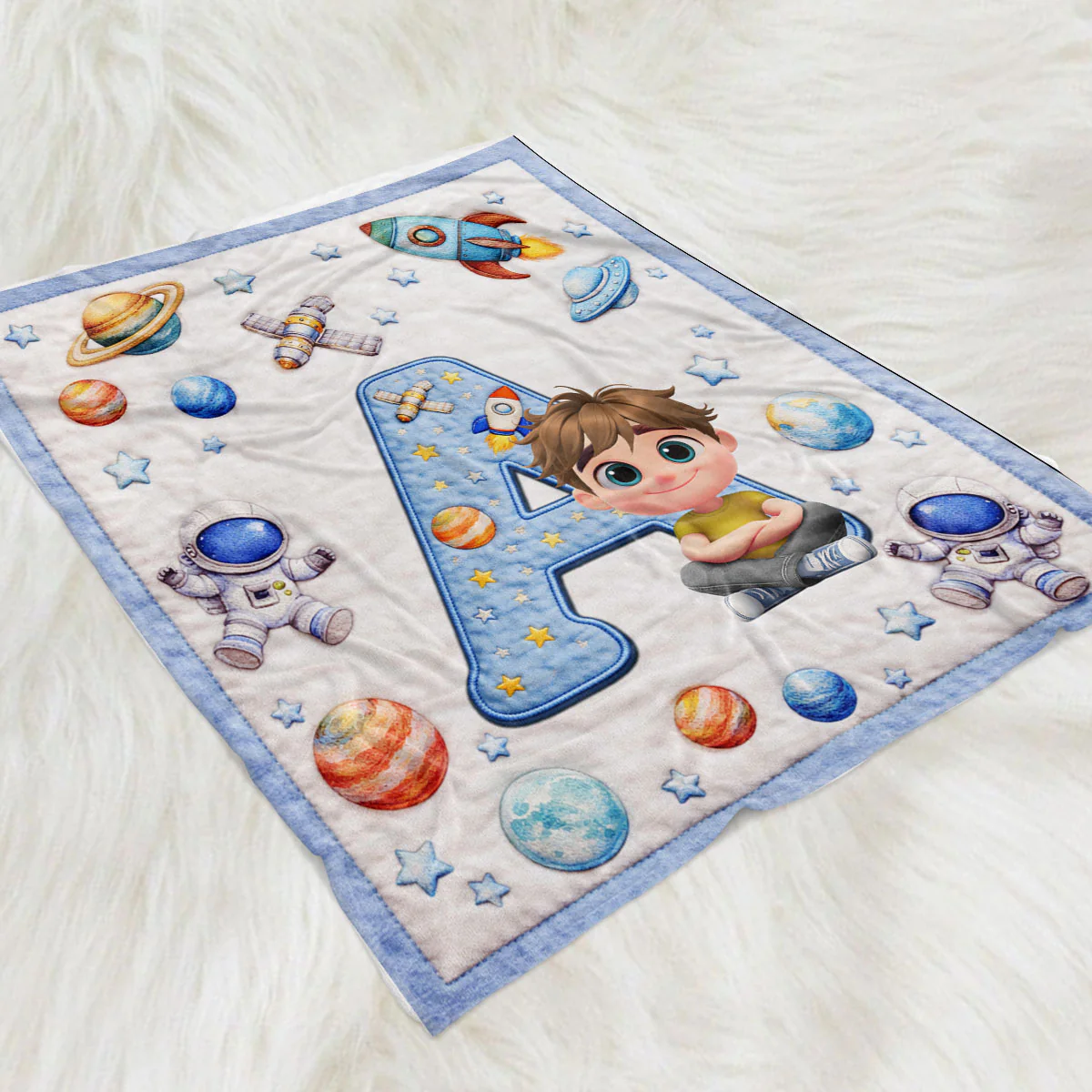 Little One Initial World - Personalized Custom Fleece Blanket - Image 3