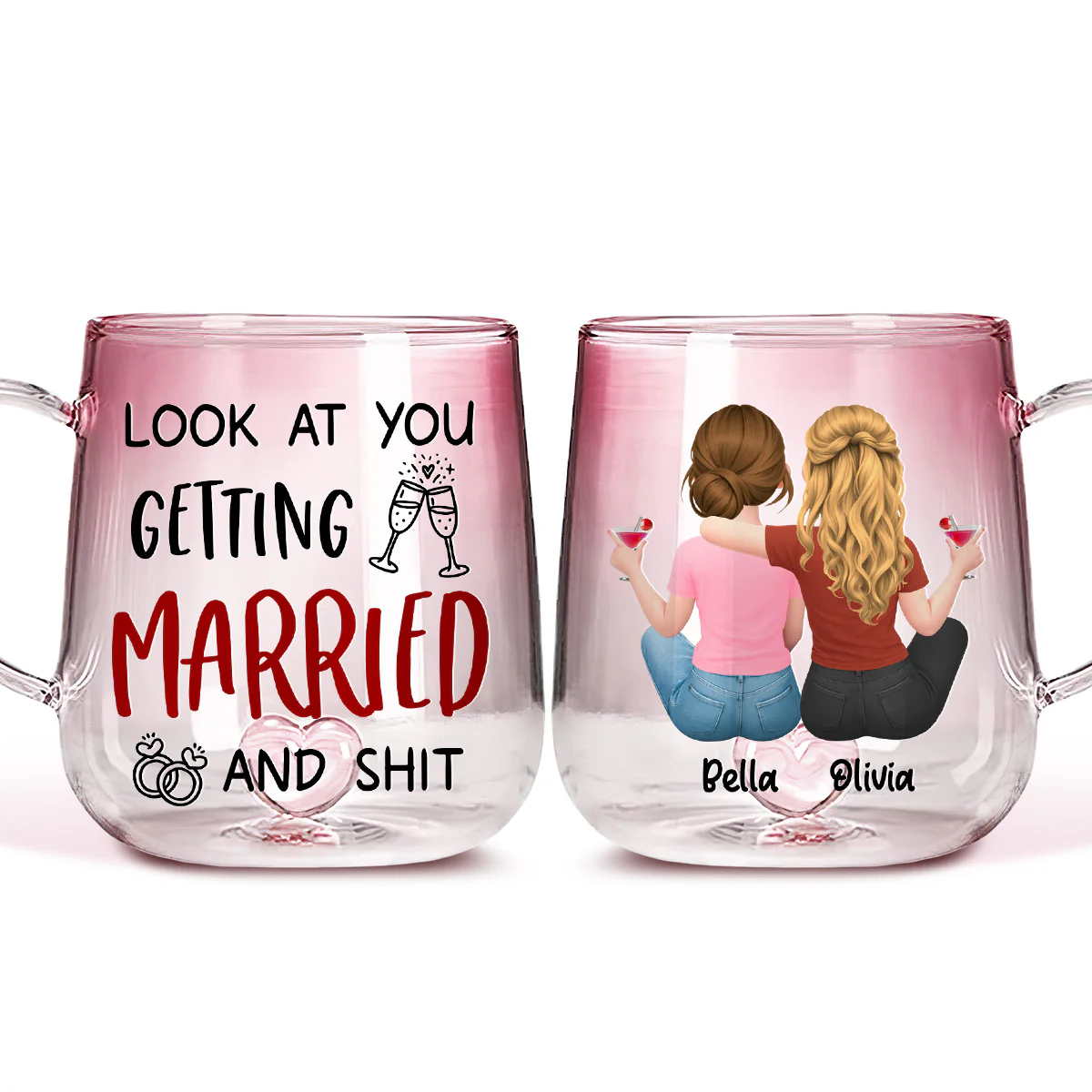 Look At You Getting Married - Personalized Custom Pink Gradient Glass Mug