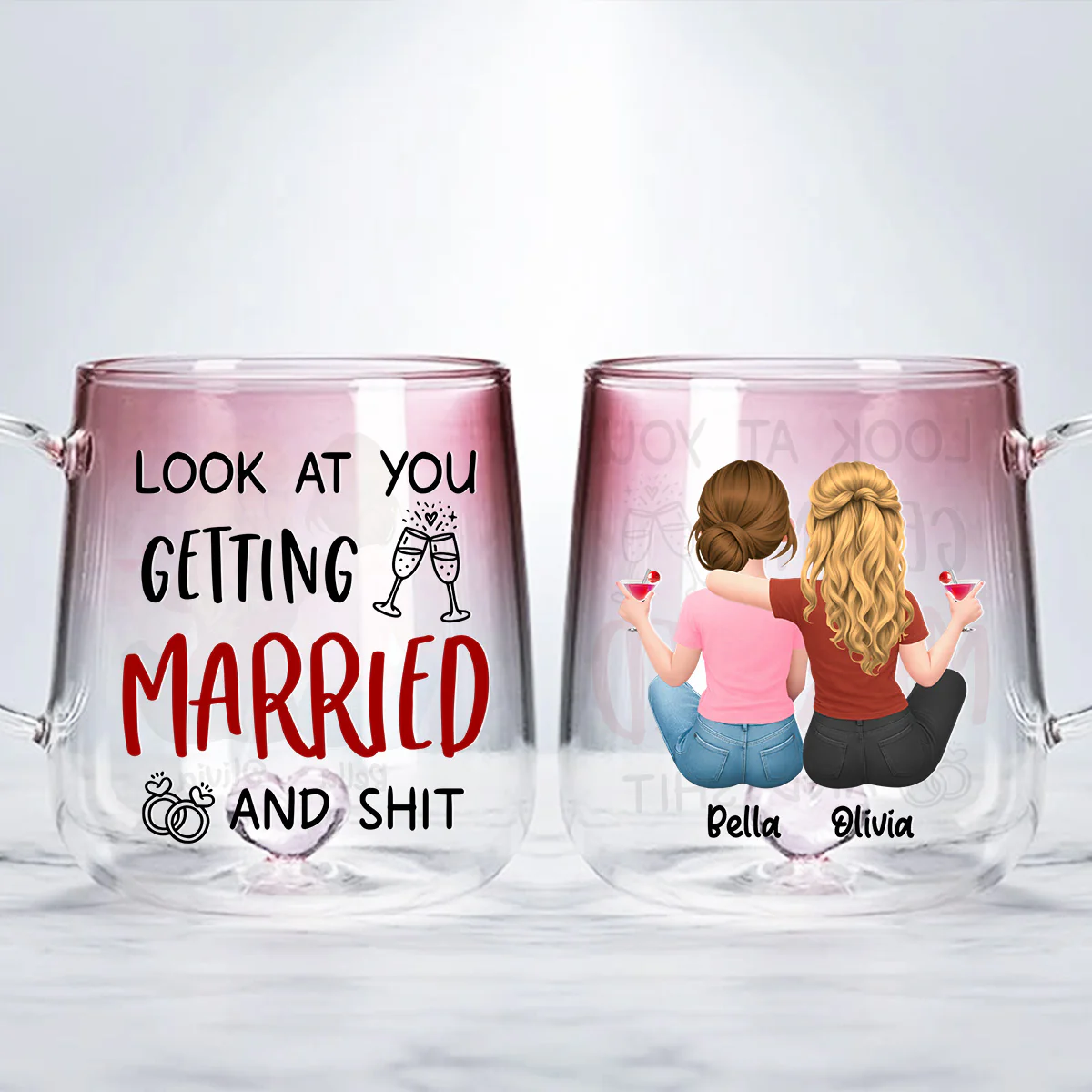 Look At You Getting Married - Personalized Custom Pink Gradient Glass Mug - Image 2