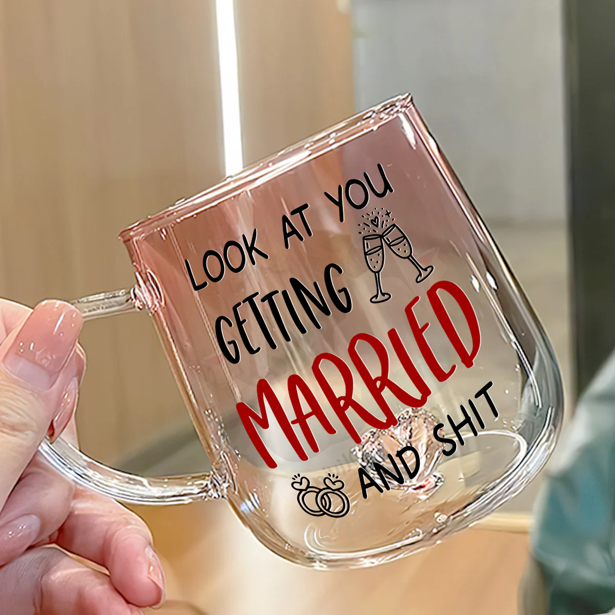 Look At You Getting Married - Personalized Custom Pink Gradient Glass Mug - Image 3
