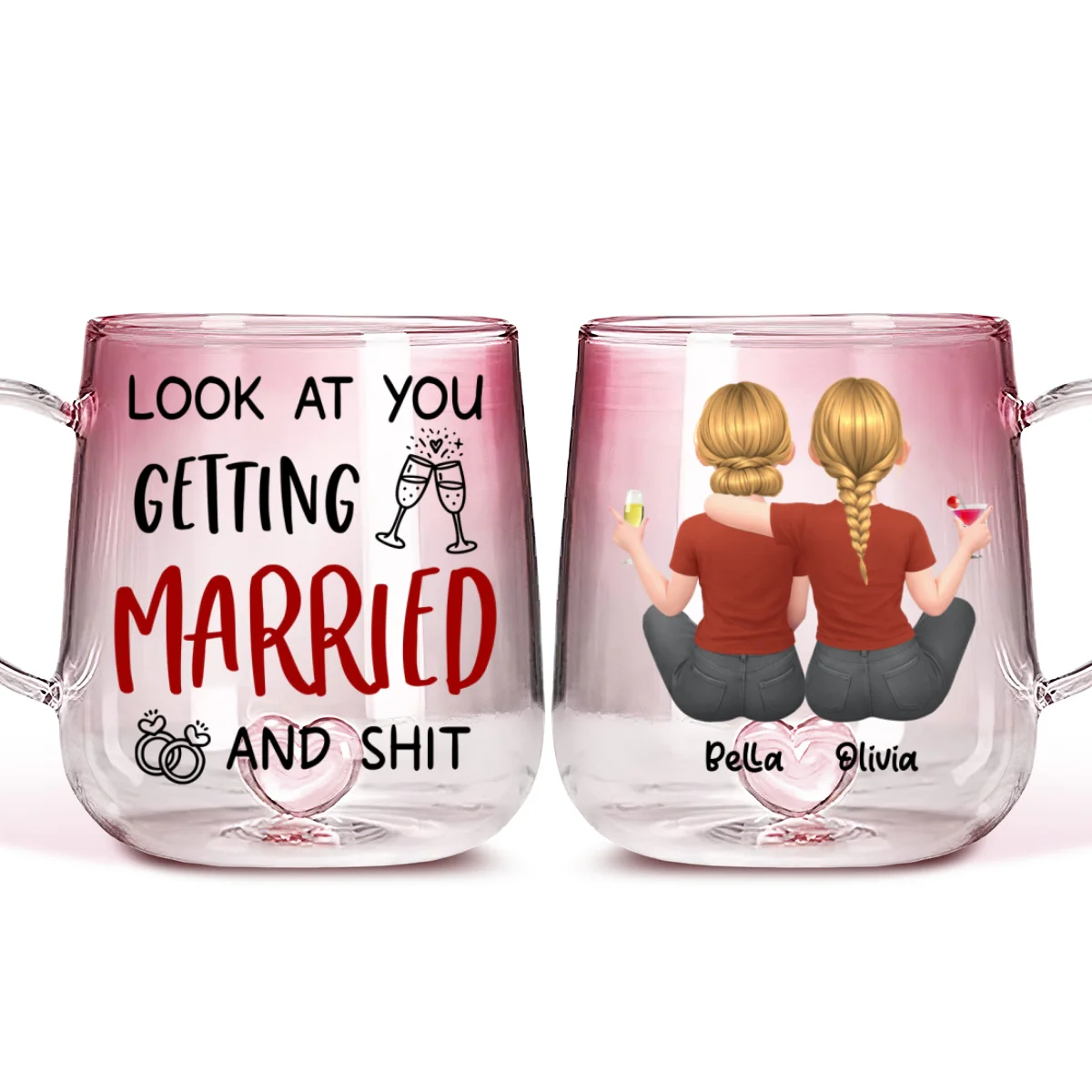 Look At You Getting Married - Personalized Custom Pink Gradient Glass Mug - Image 6