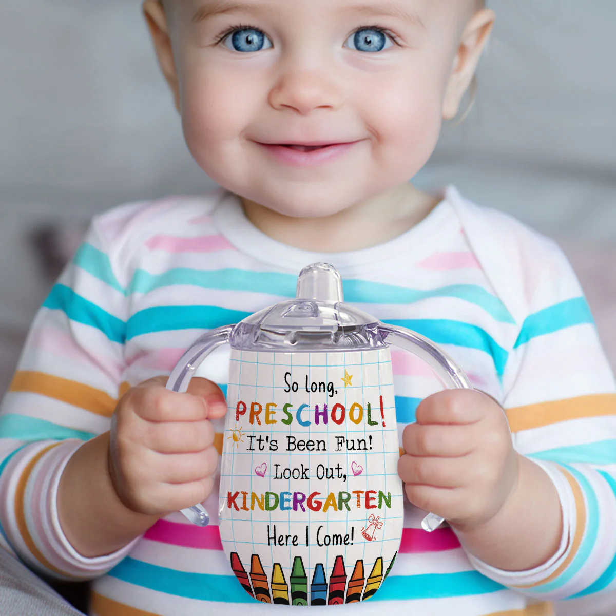 Look Out Kindergarten - Personalized Custom Sippy Cup With Handles - Image 3