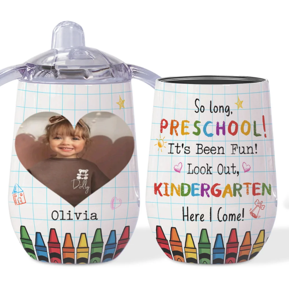 Look Out Kindergarten Photo - Personalized Custom Sippy Cup With Handles - Image 3