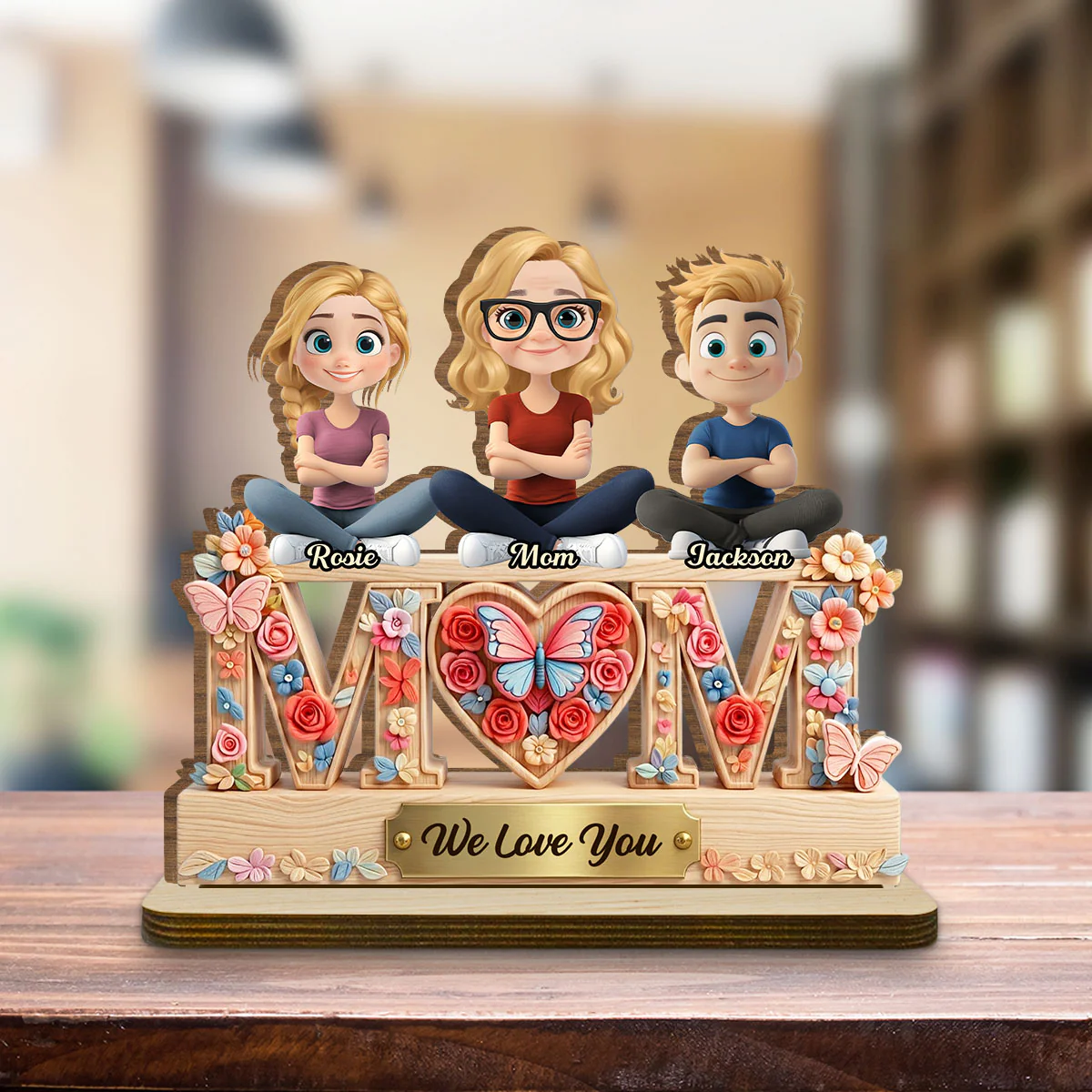 Love For Our Mom - Personalized Custom 2-Layer Wood Plaque With Flat Base - Image 3