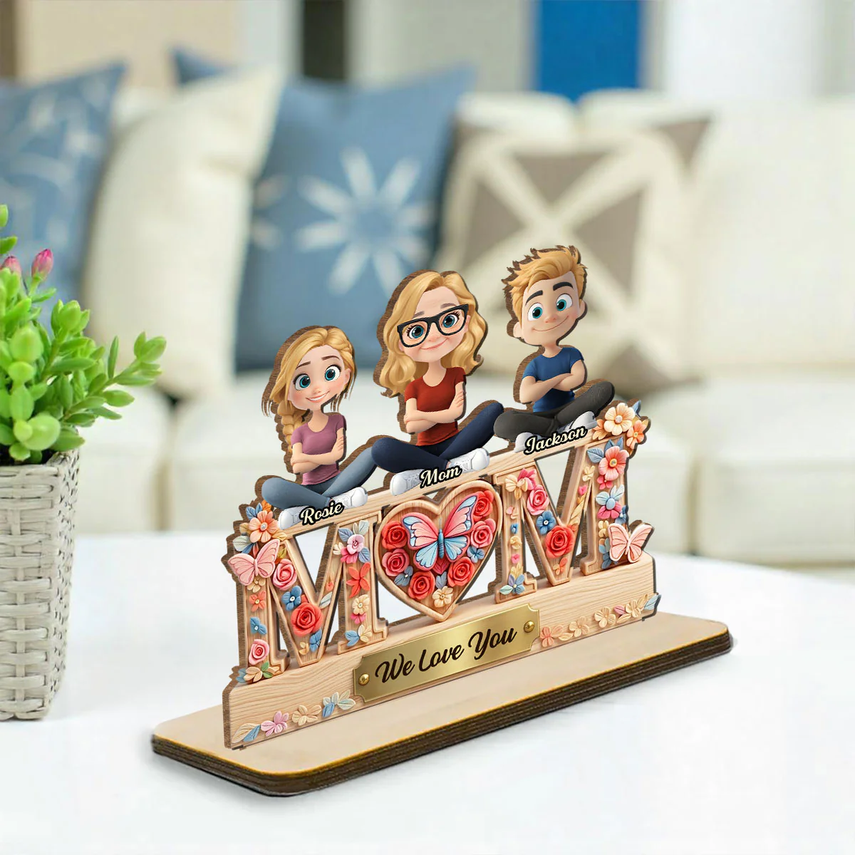 Love For Our Mom - Personalized Custom 2-Layer Wood Plaque With Flat Base - Image 4