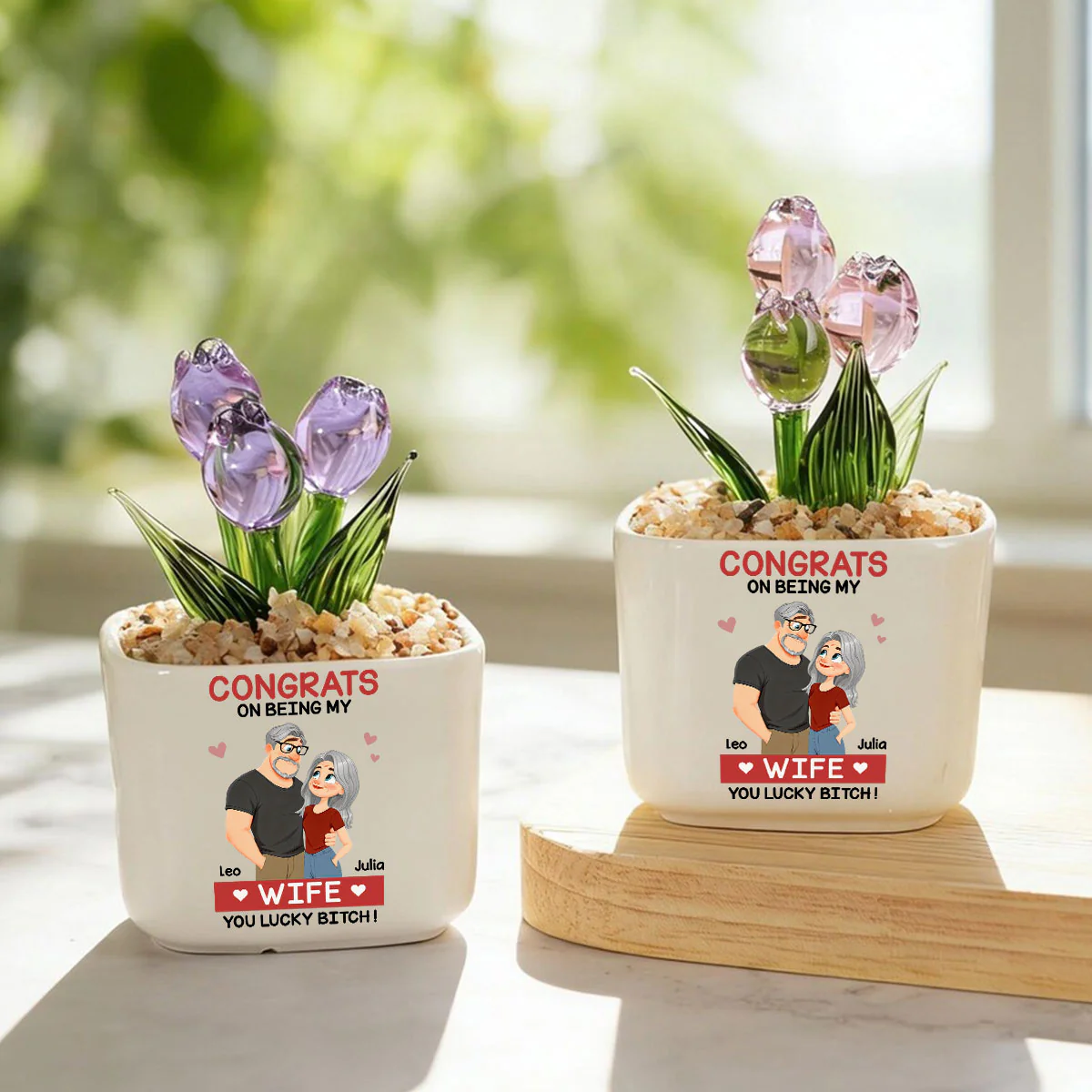Love Is You 2 - Personalized Custom Glass Everlasting Tulips - Image 2