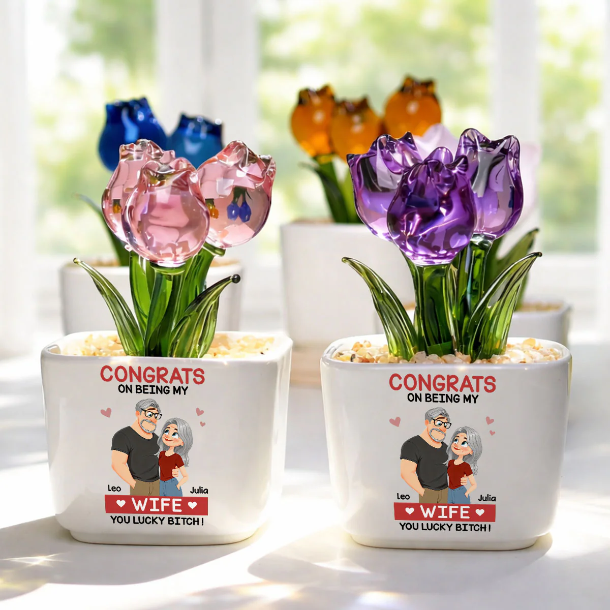 Love Is You 2 - Personalized Custom Glass Everlasting Tulips - Image 4