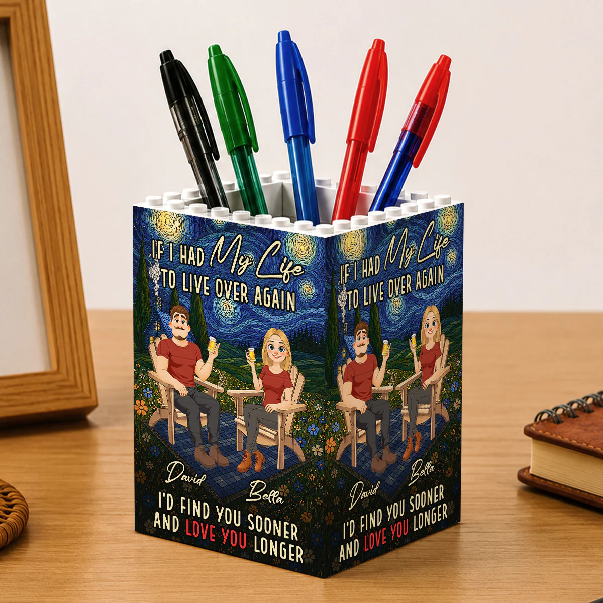 Love You Longer - Personalized Custom Block Pen Holder