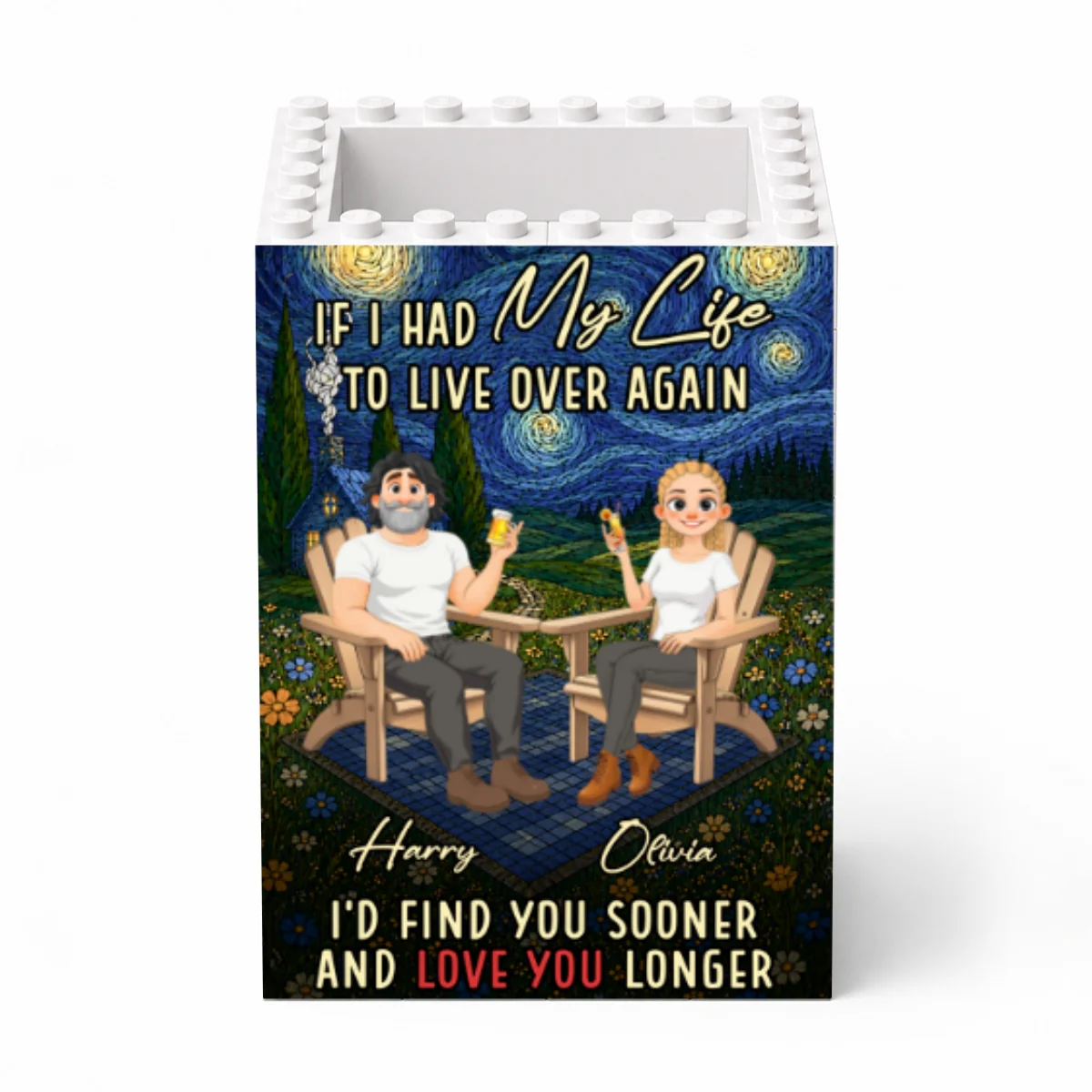 Love You Longer - Personalized Custom Block Pen Holder - Image 6