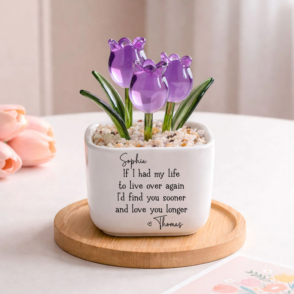 Love You Longer - Personalized Custom Glass Everlasting Tulips