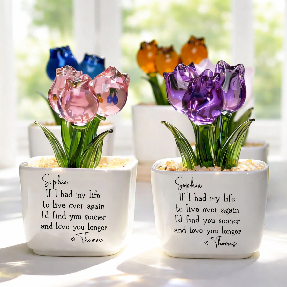 Love You Longer - Personalized Custom Glass Everlasting Tulips - Image 3