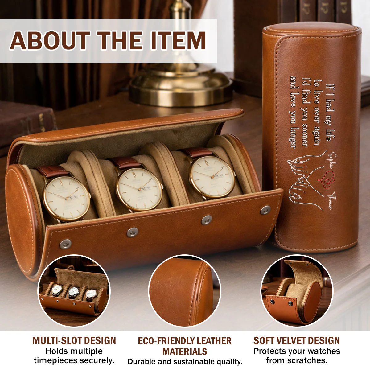 Love You Longer - Personalized Custom Leather Watch Case - Image 7