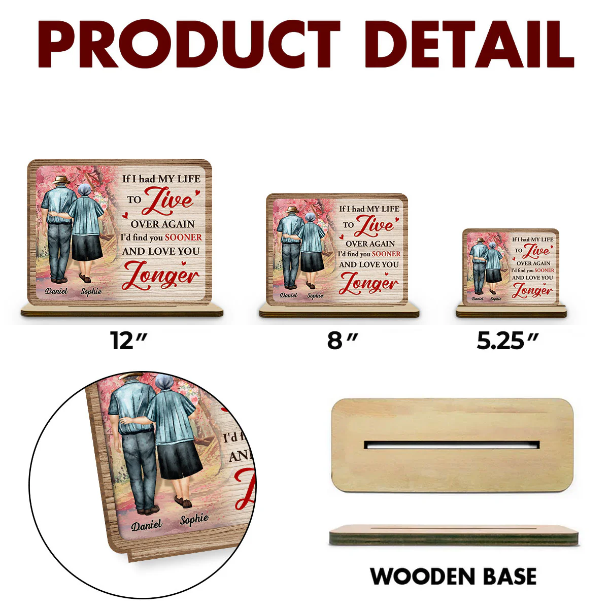 Love You More - Personalized Custom 2-Layer Wood Plaque With Flat Base - Image 6