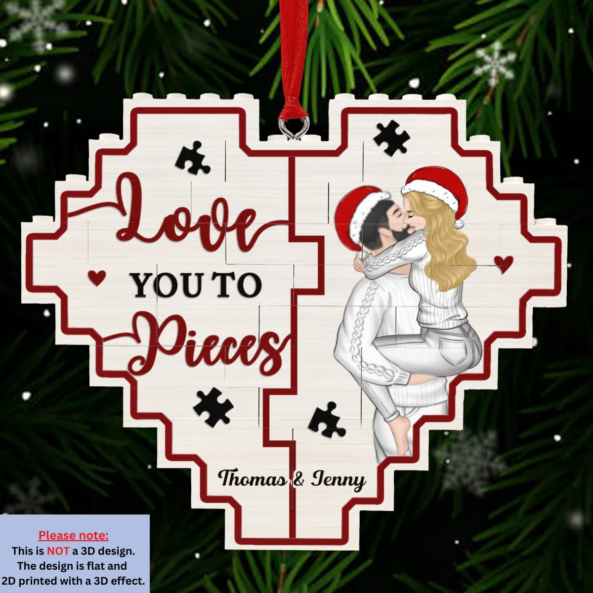 Love You To Pieces - Personalized Custom 3D Effect Heart Puzzle Ornament - Image 7