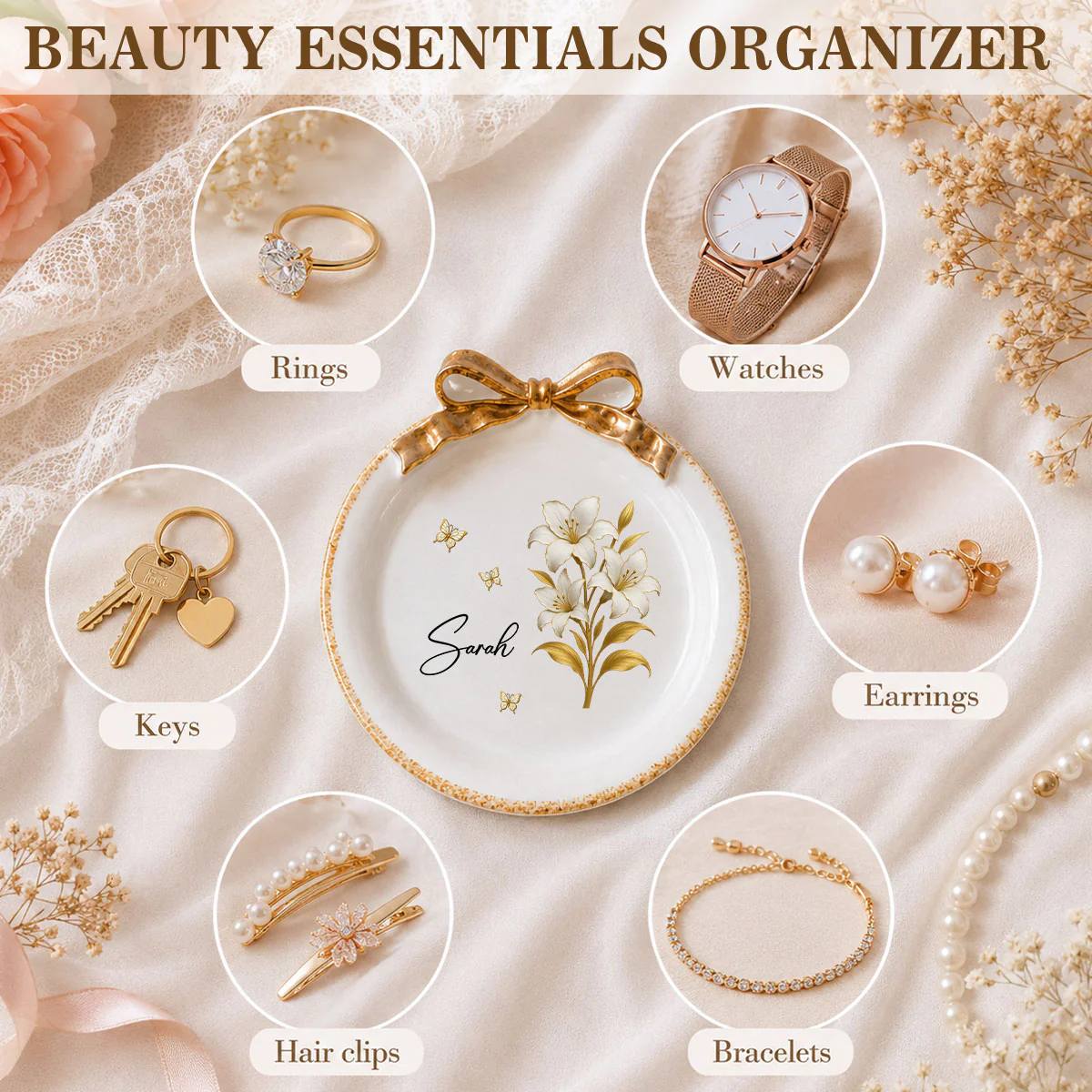 Lovely Besties - Personalized Custom Bow Jewelry Dish - Image 2