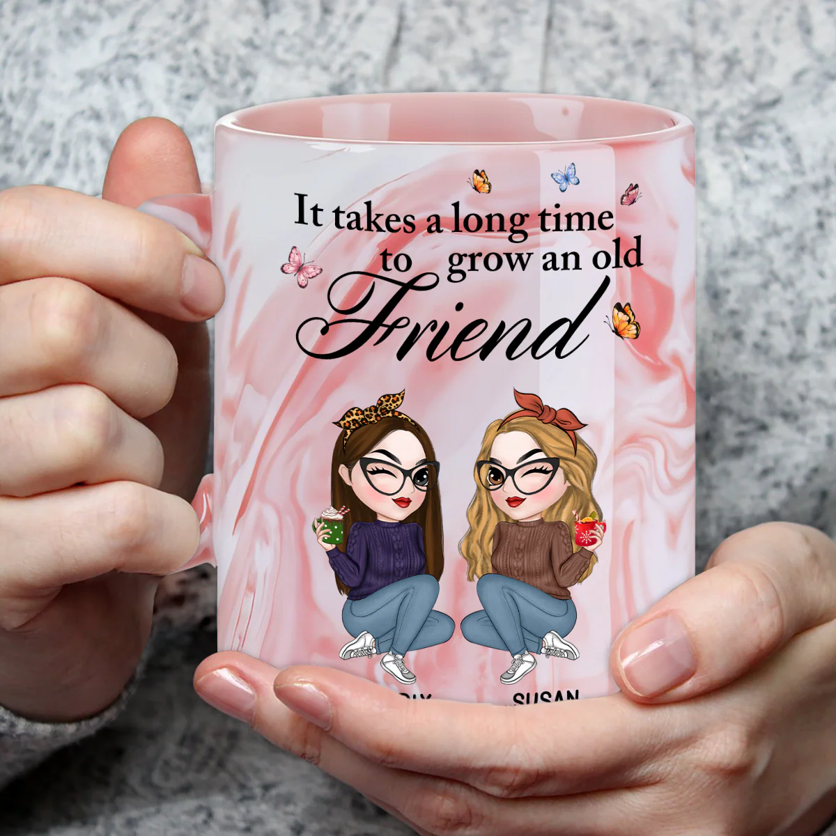 Lovely Besties - Personalized Custom Pink Marble Mug - Image 3