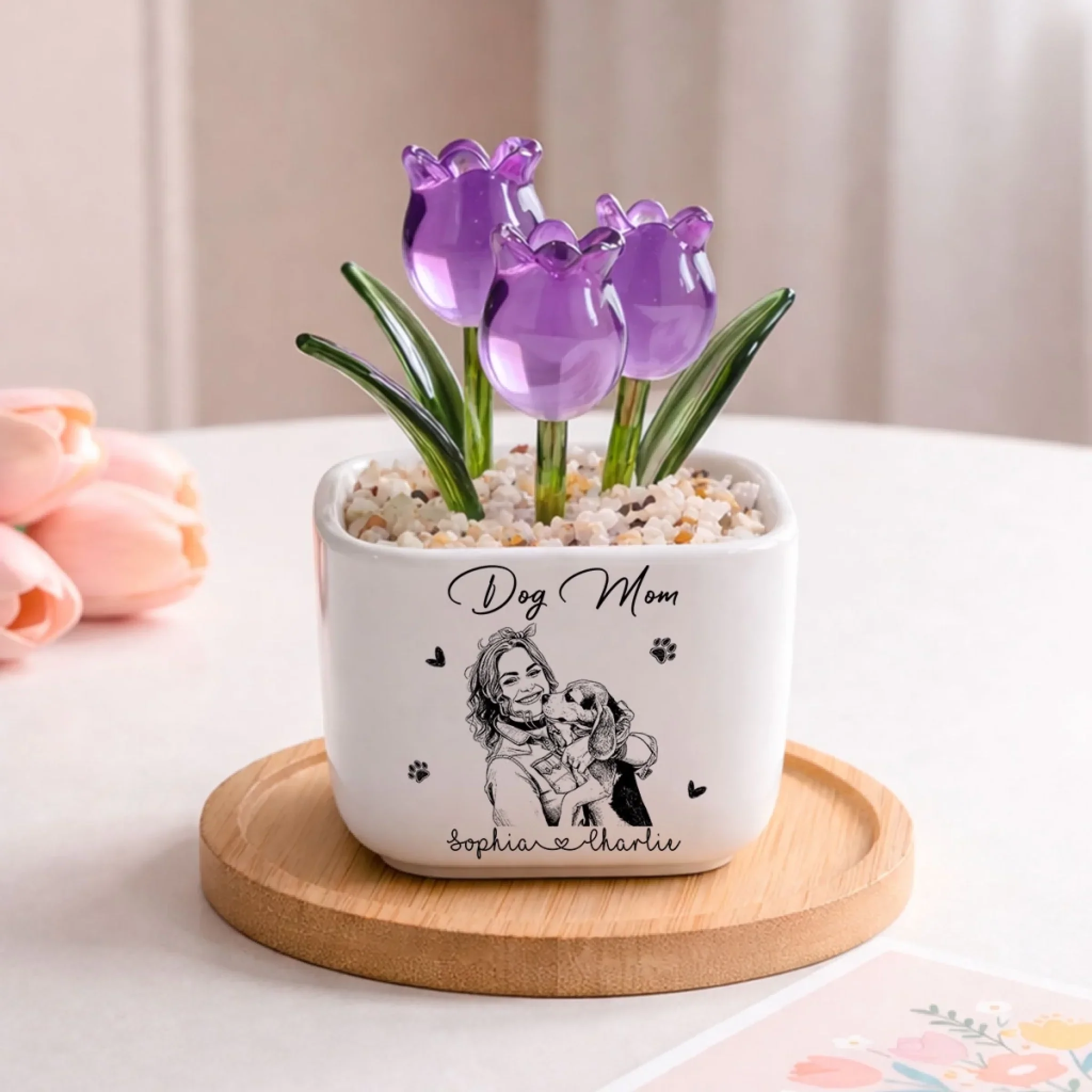 Lovely Dog Mom Life - Personalized Custom Glass Everlasting Tulips