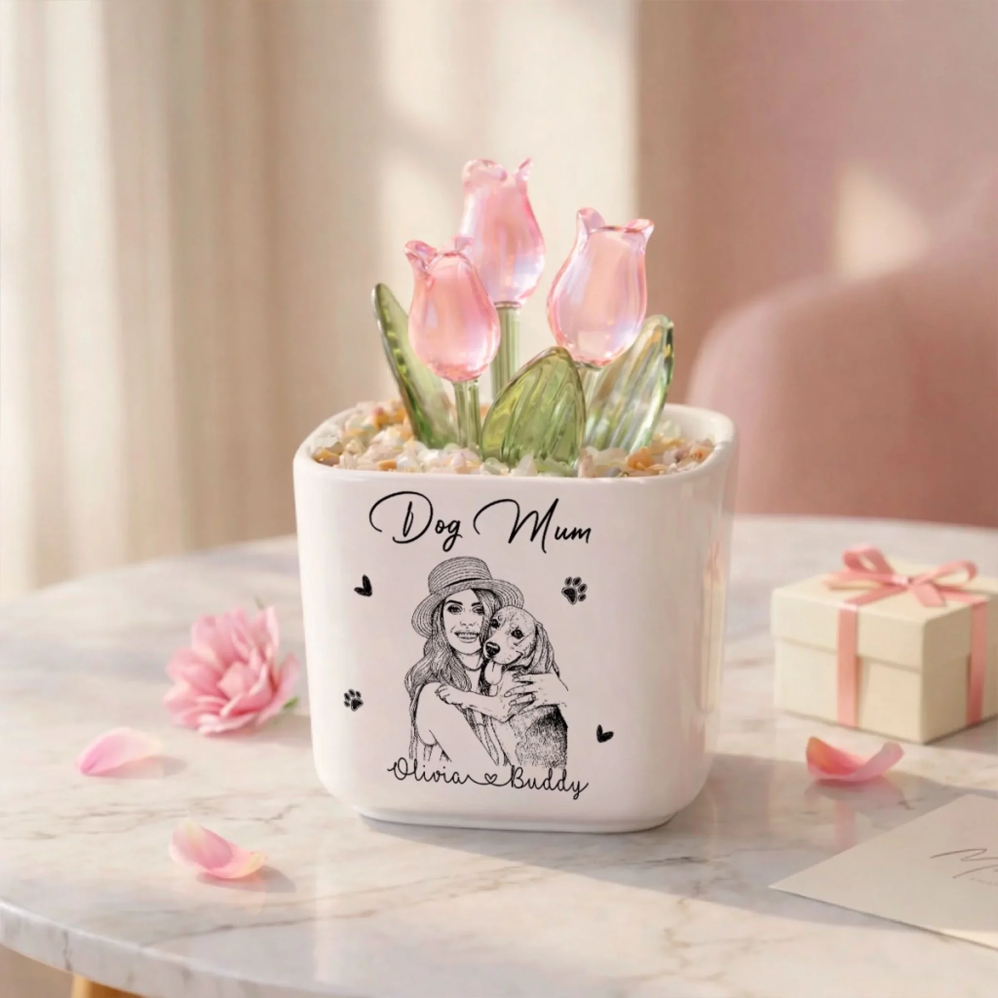 Lovely Dog Mom Life - Personalized Custom Glass Everlasting Tulips - Image 10