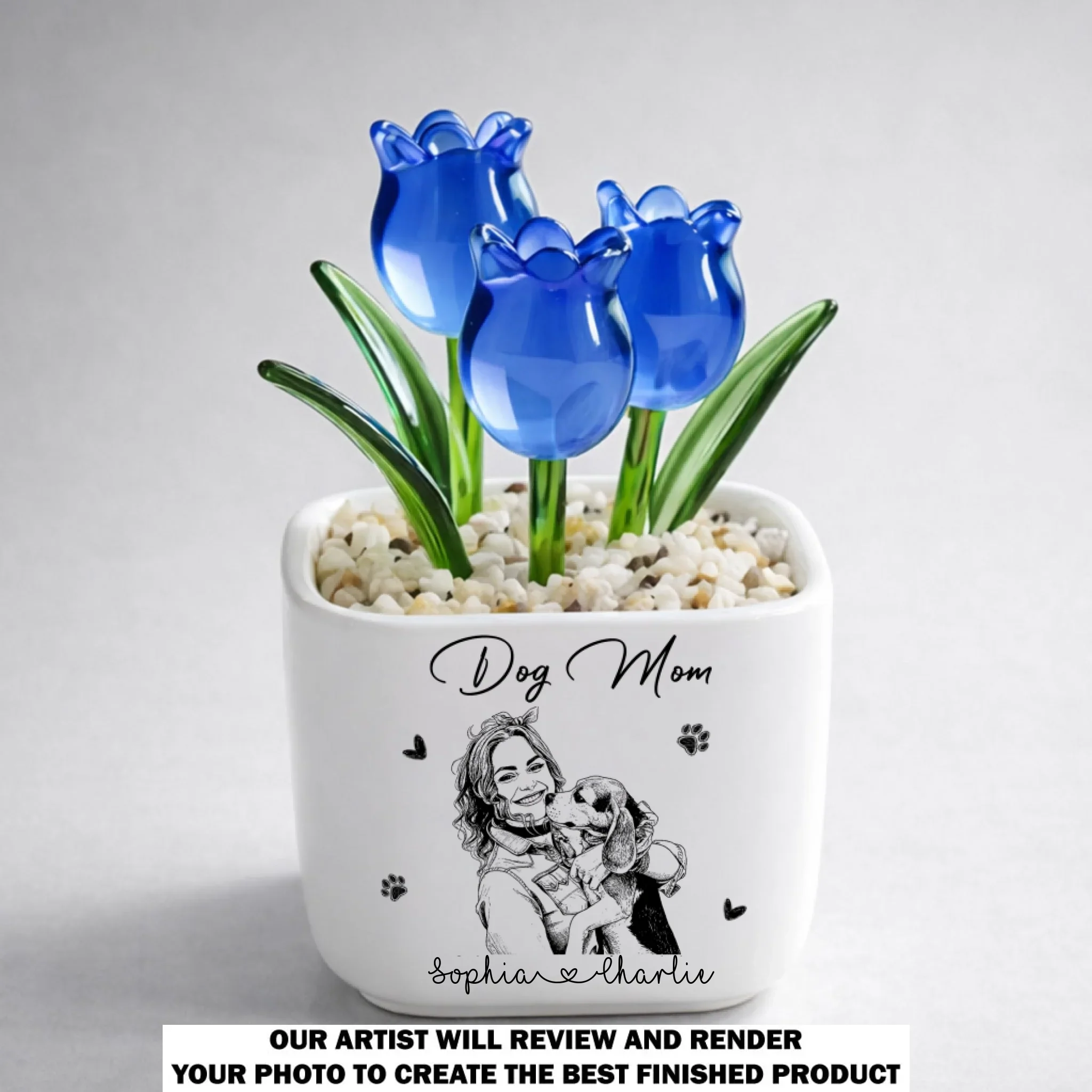 Lovely Dog Mom Life - Personalized Custom Glass Everlasting Tulips - Image 11