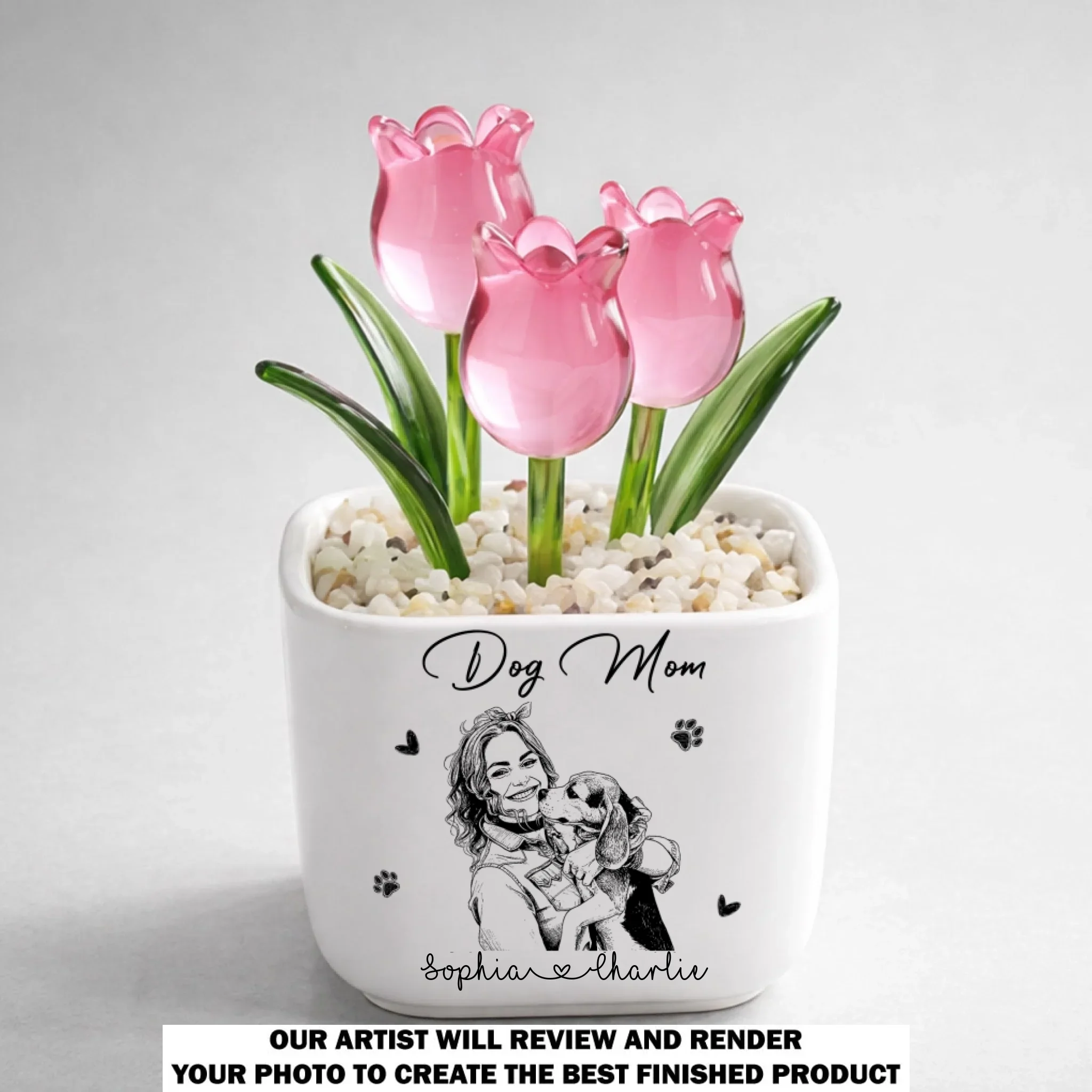 Lovely Dog Mom Life - Personalized Custom Glass Everlasting Tulips - Image 12