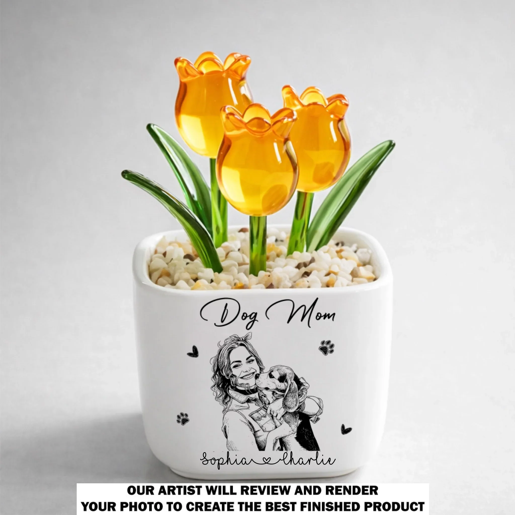 Lovely Dog Mom Life - Personalized Custom Glass Everlasting Tulips - Image 13