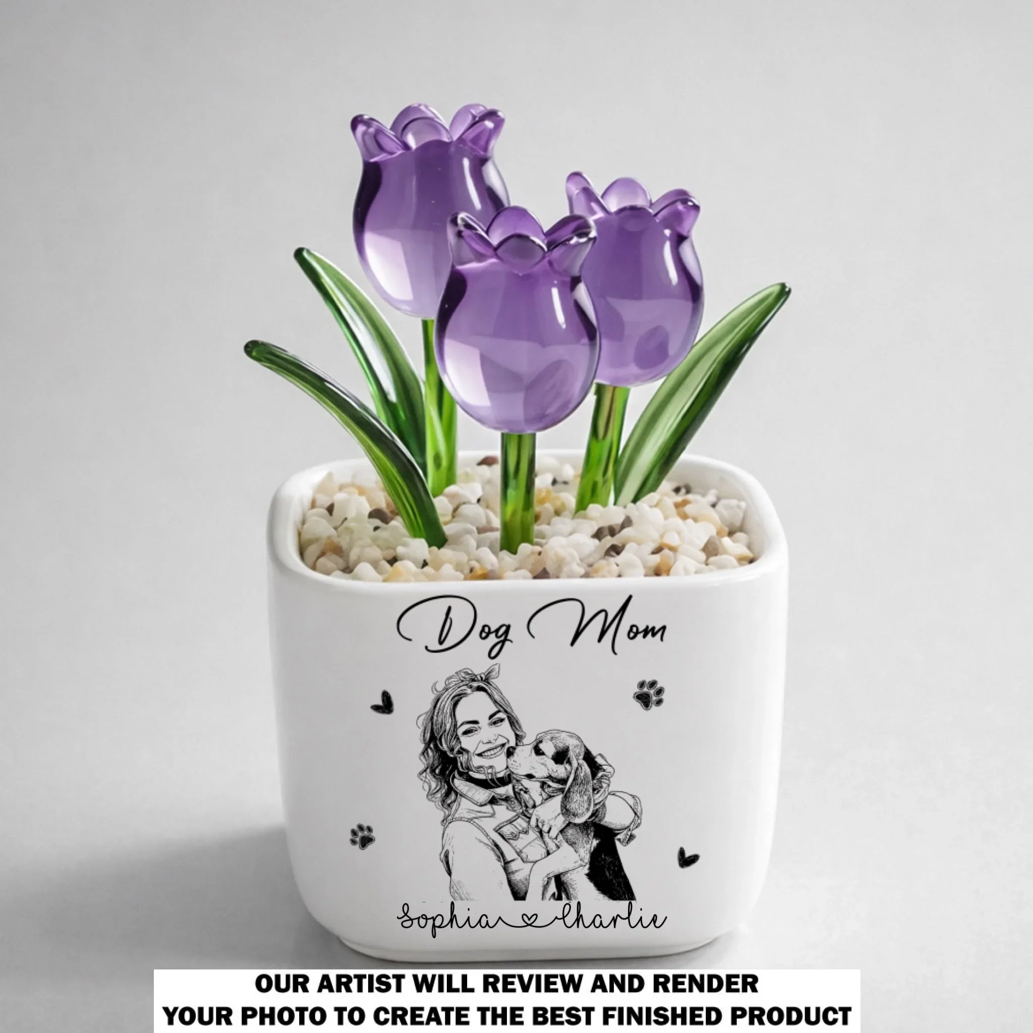 Lovely Dog Mom Life - Personalized Custom Glass Everlasting Tulips - Image 14