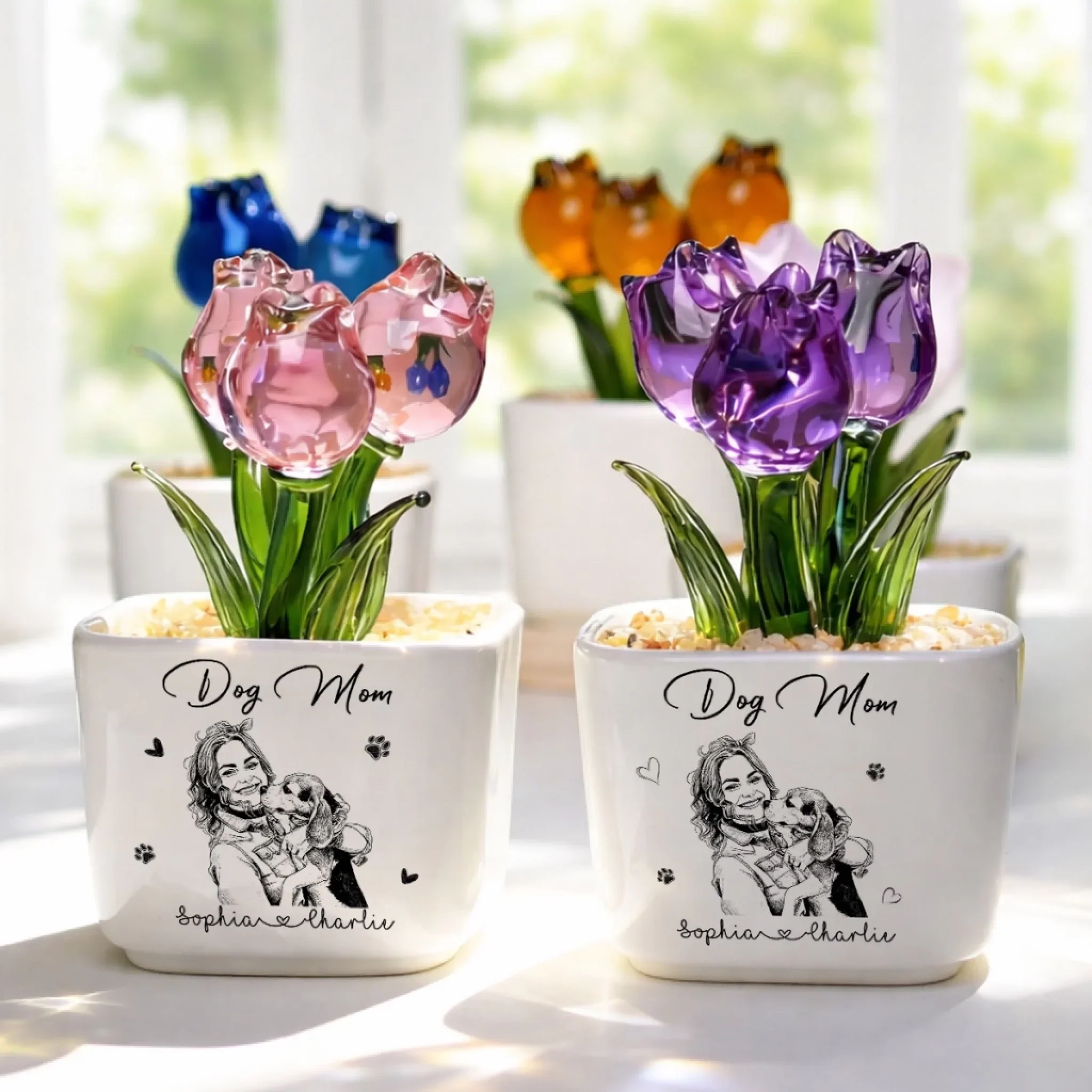 Lovely Dog Mom Life - Personalized Custom Glass Everlasting Tulips - Image 6