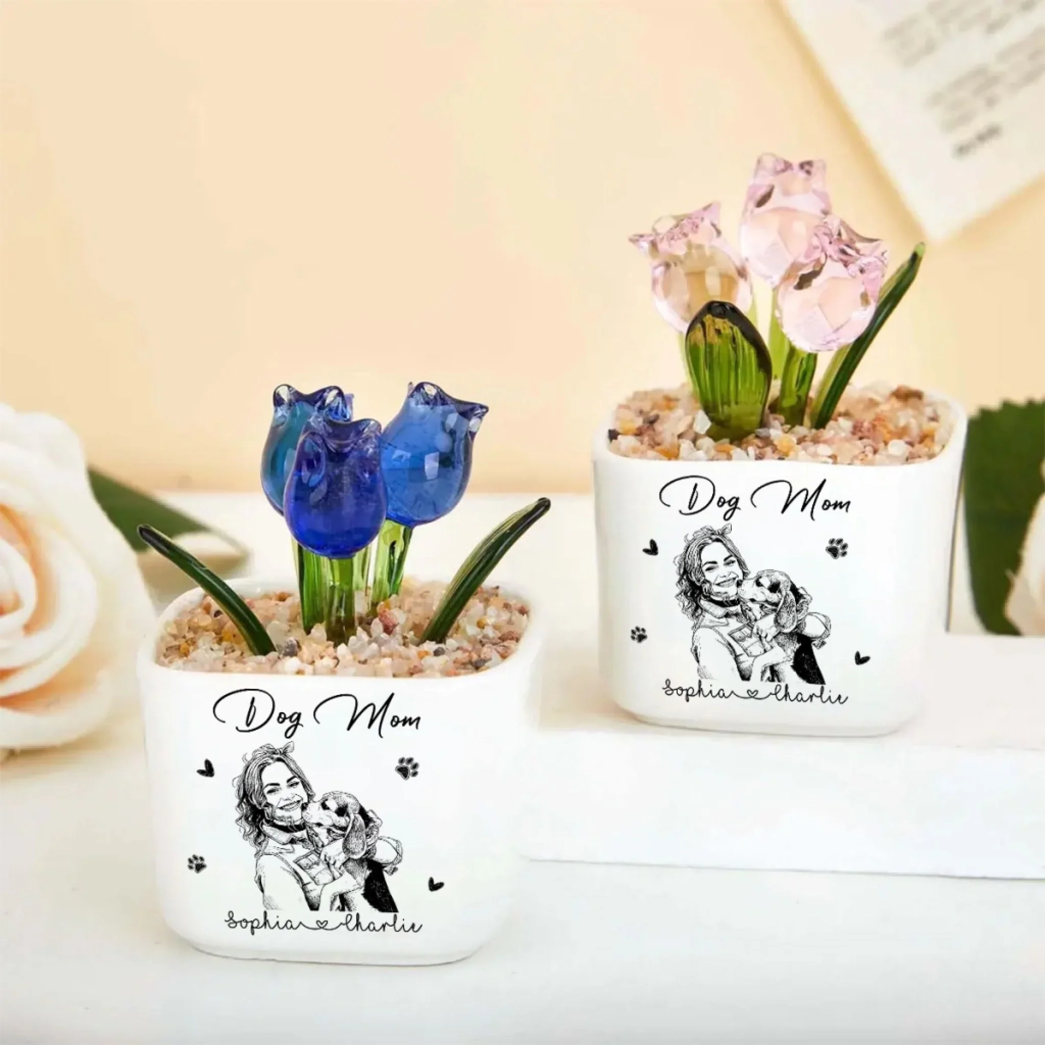 Lovely Dog Mom Life - Personalized Custom Glass Everlasting Tulips - Image 7