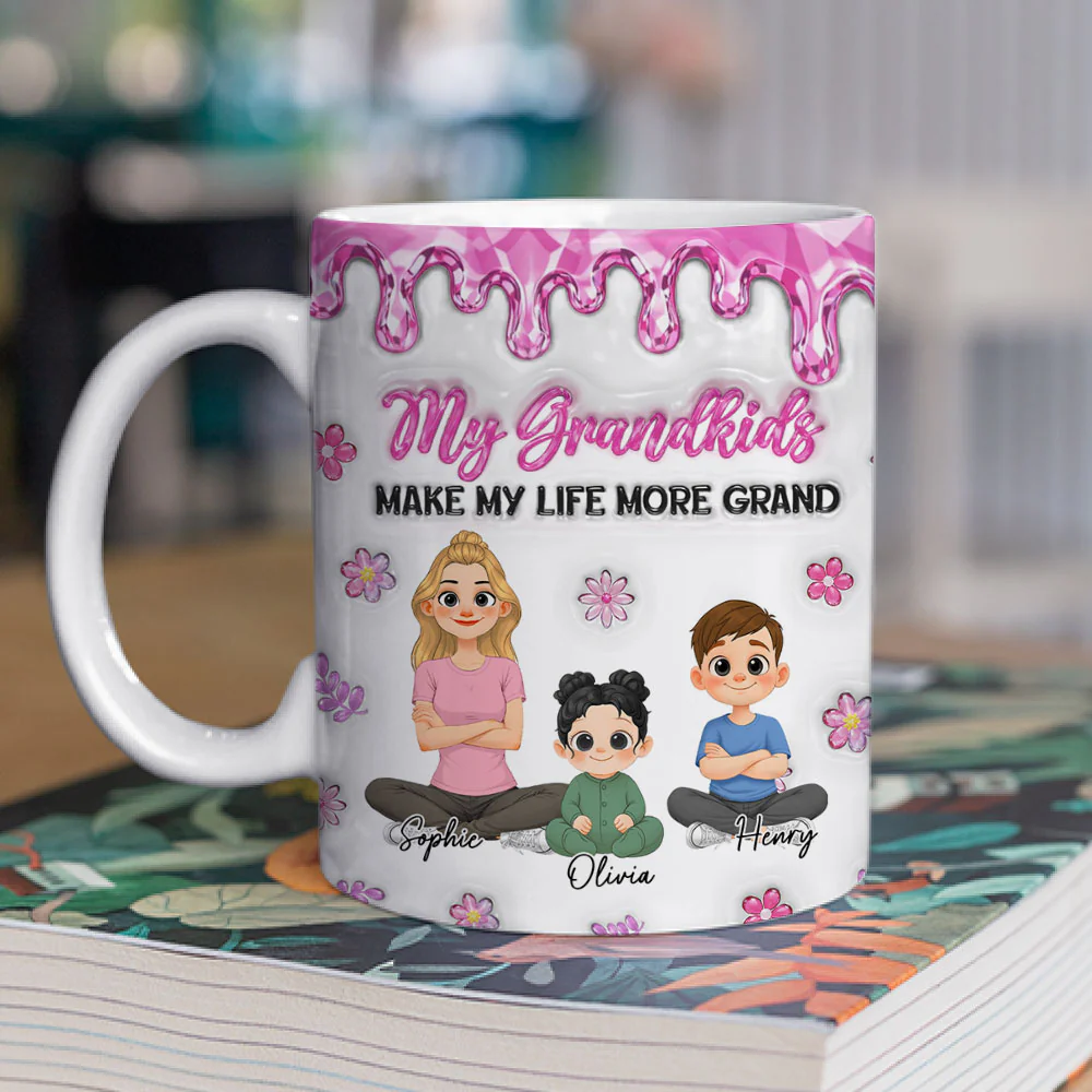 Lovely Grandkids And Grandma - Personalized Custom 3D Inflated Effect Mug - Image 2