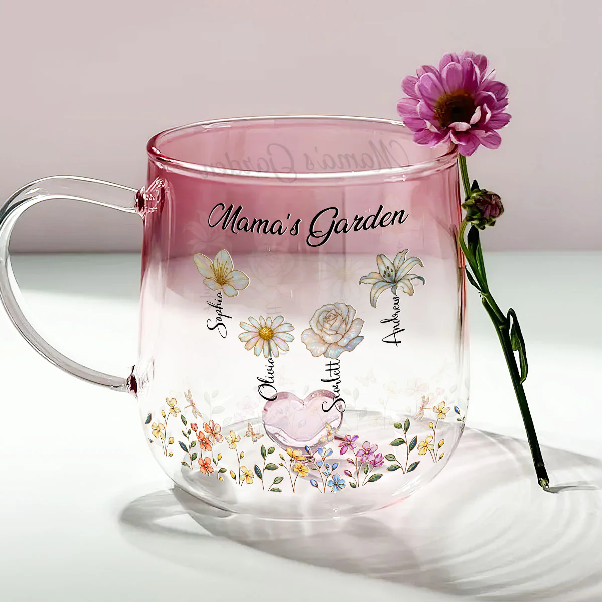 Lovely Grandma Garden - Personalized Custom Pink Gradient Glass Mug - Image 3
