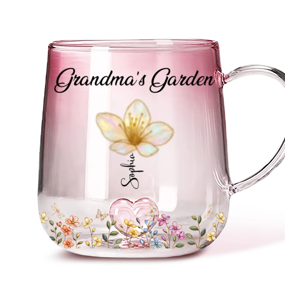 Lovely Grandma Garden - Personalized Custom Pink Gradient Glass Mug - Image 5
