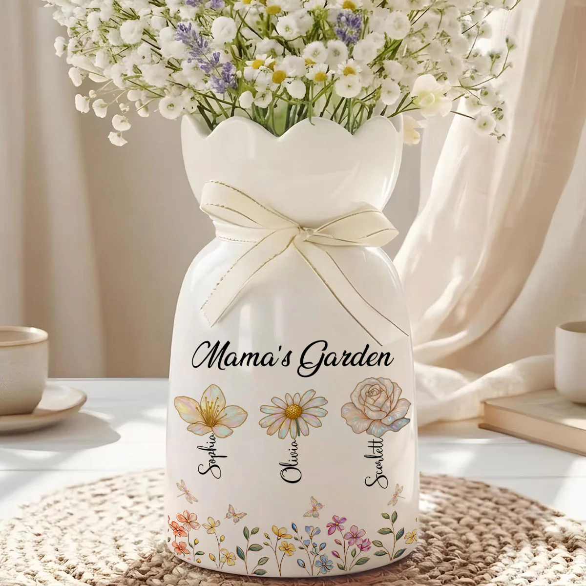 Lovely Grandma Garden - Personalized Custom Ribbon Tie Flower Vase