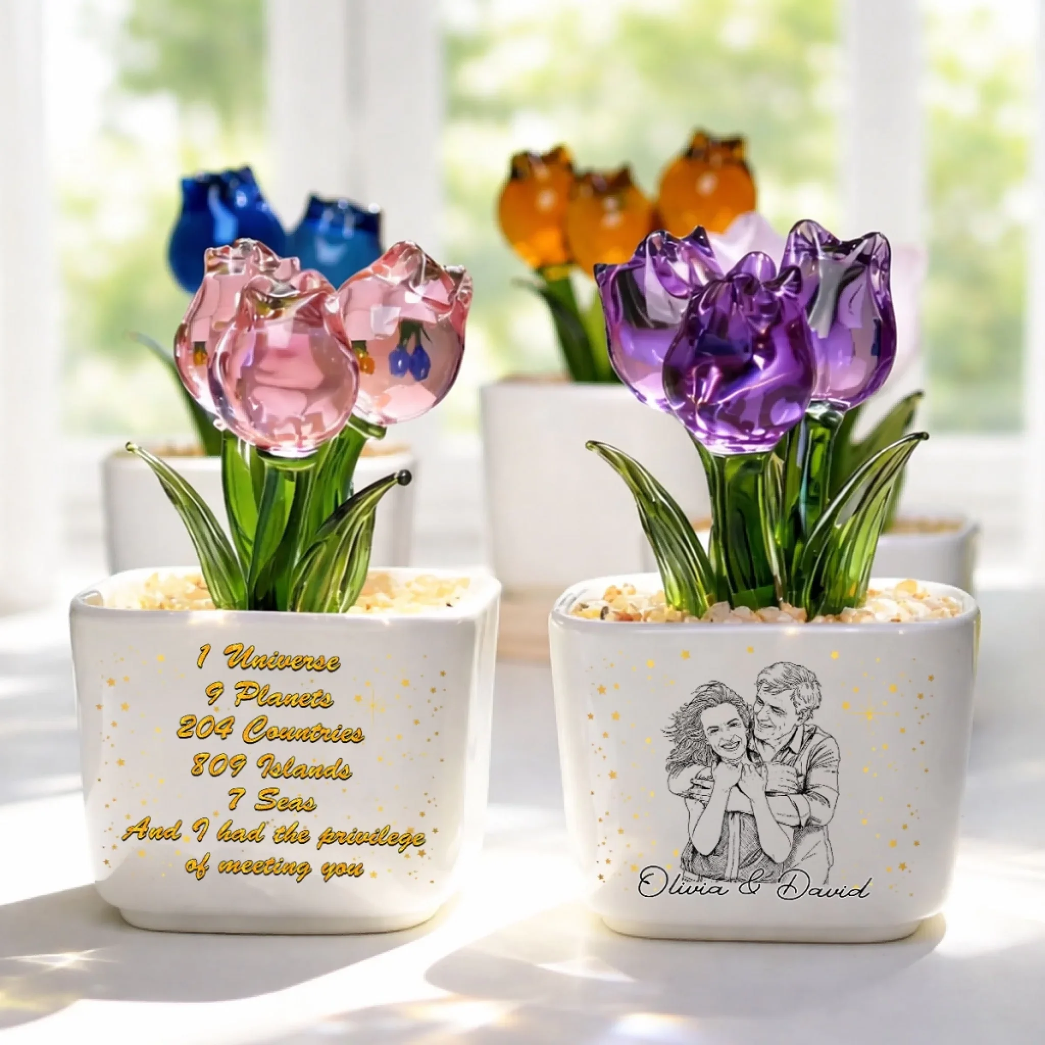 Lucky To Meet You - Personalized Custom Glass Everlasting Tulips - Image 7