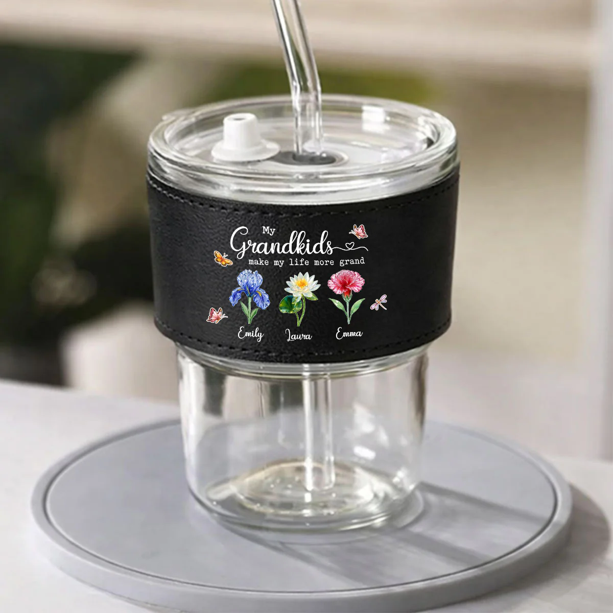Make Life More Grand With Lovely Kids - Personalized Custom Leather Glass Cup - Image 2