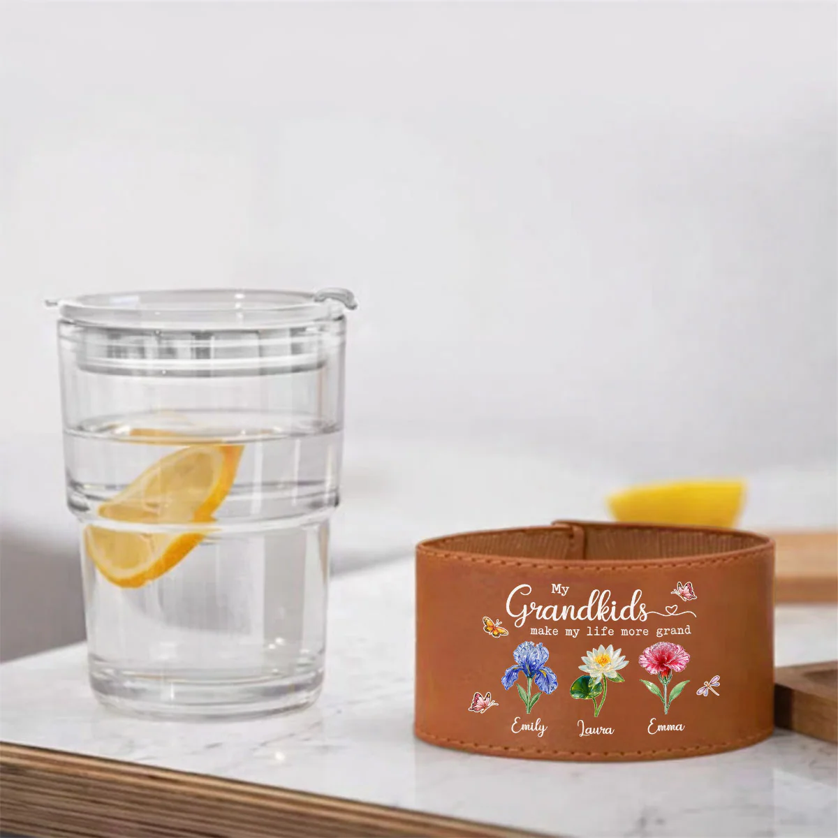 Make Life More Grand With Lovely Kids - Personalized Custom Leather Glass Cup - Image 3