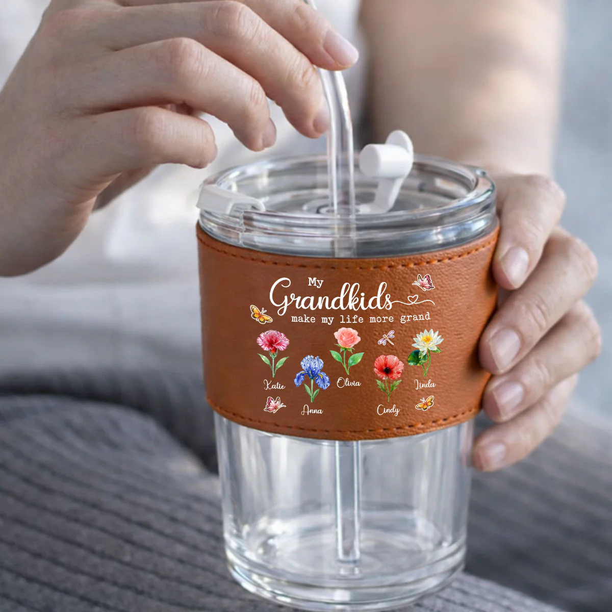 Make Life More Grand With Lovely Kids - Personalized Custom Leather Glass Cup - Image 5