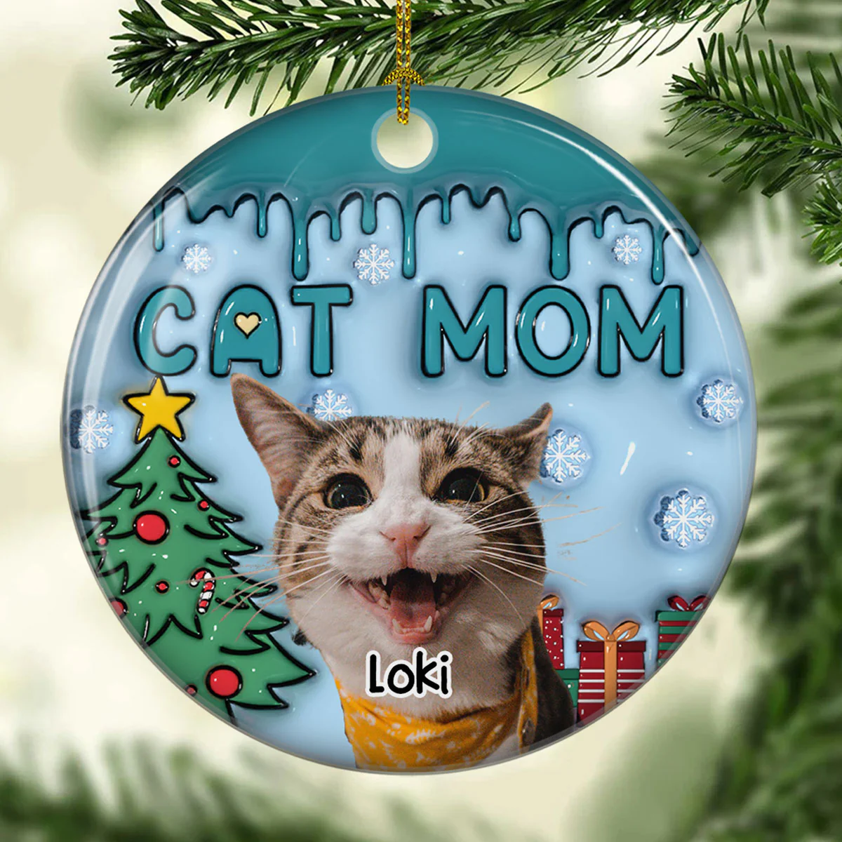 Me And Lovely Cat Photo - Personalized Custom 3D Inflated Effect Ceramic Ornament - Image 2