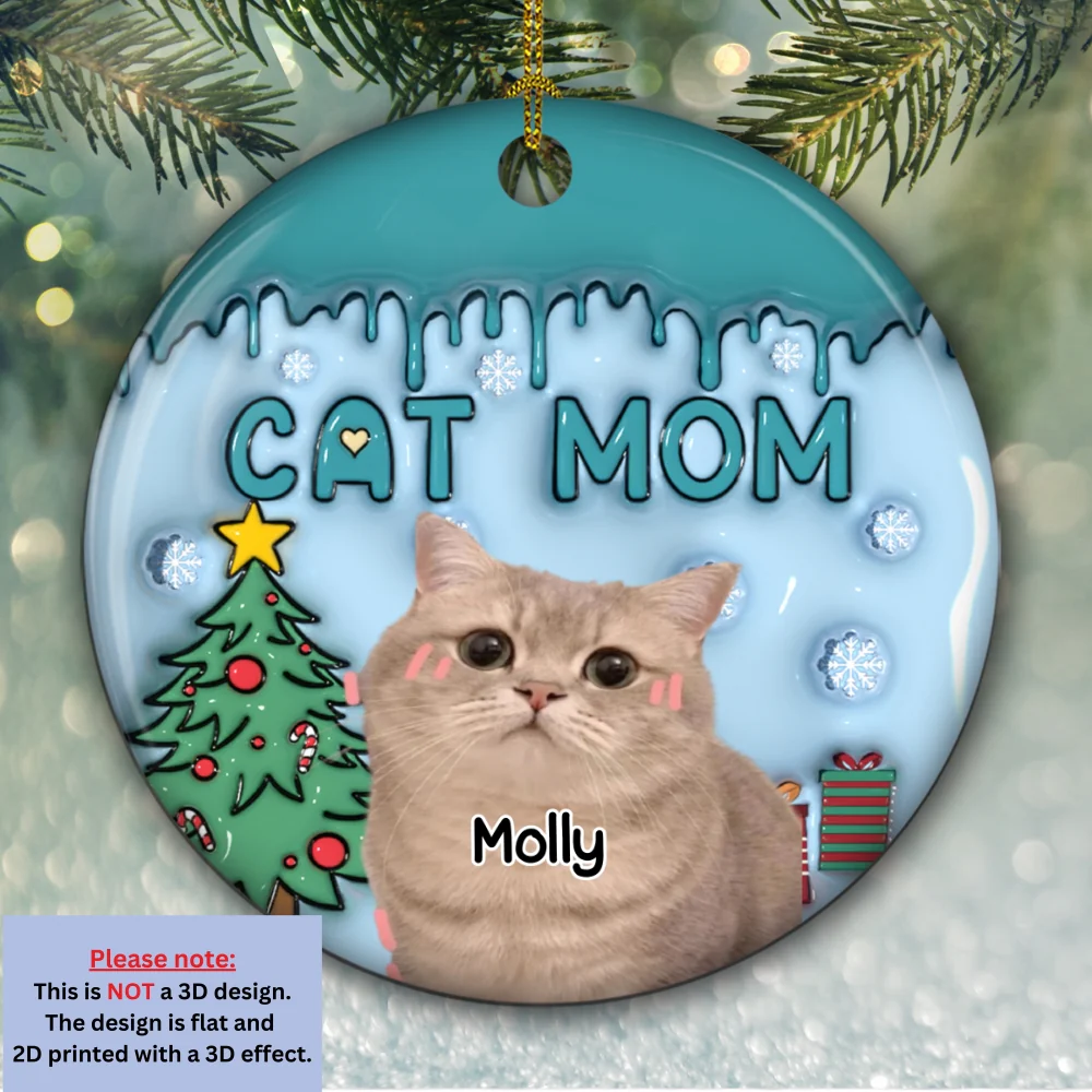 Me And Lovely Cat Photo - Personalized Custom 3D Inflated Effect Ceramic Ornament - Image 4