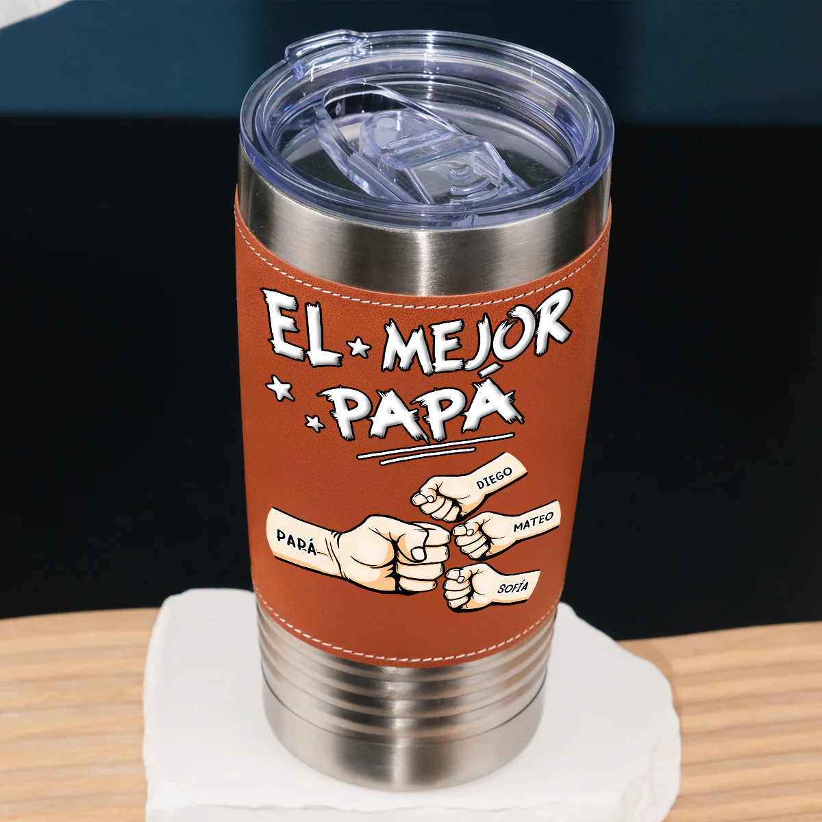 Mejor Papá - Vaso De Cuero Personalizado - Image 2