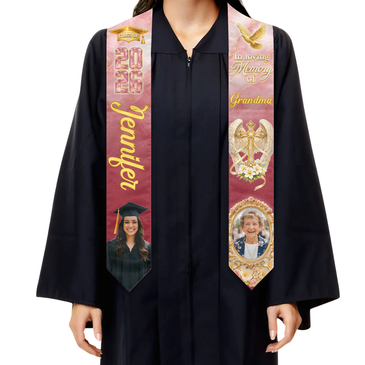 Memory Of Mom - Personalized Custom Graduation Stole - Image 2