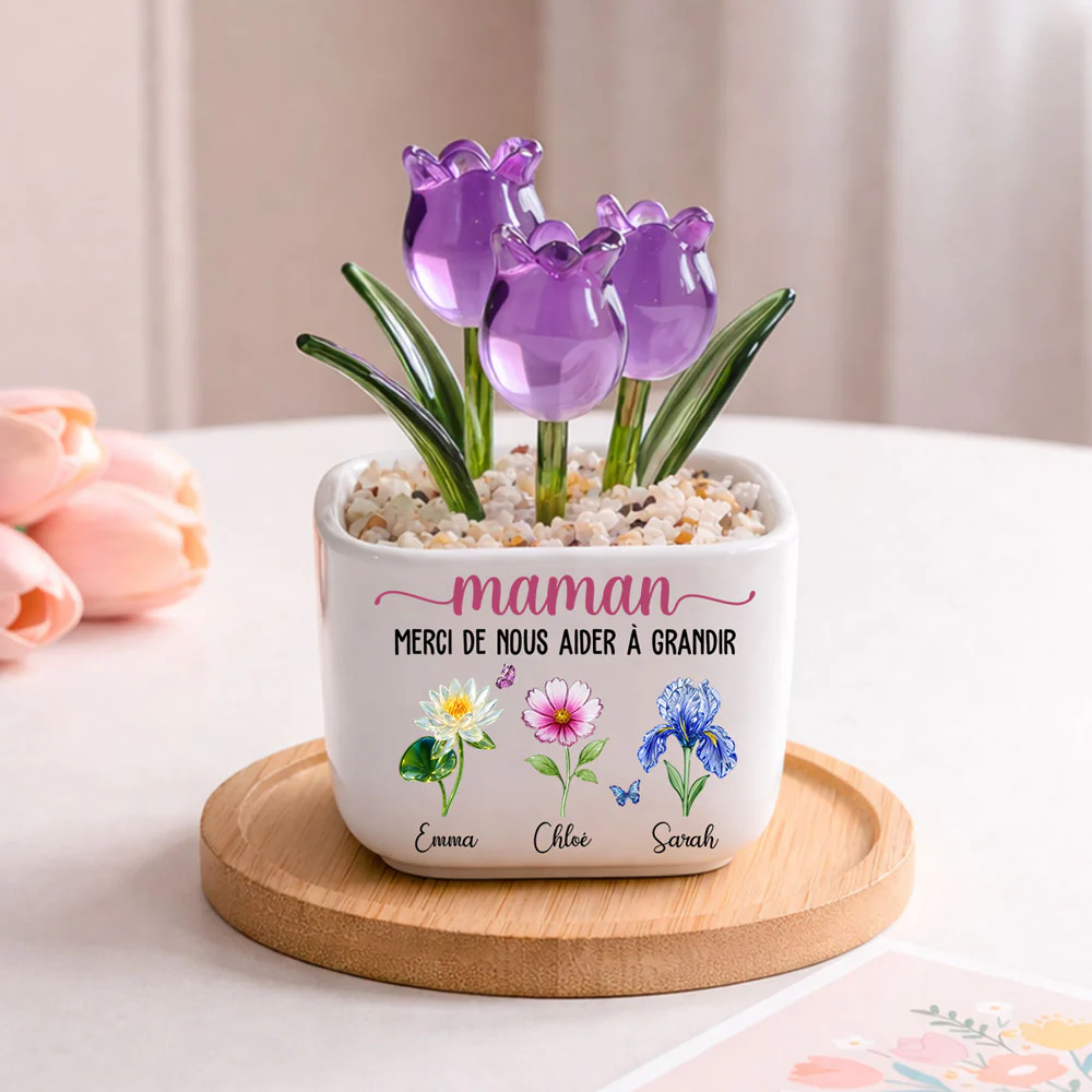 Merci De M'Aider À Grandir - Tulipes Éternelles En Verre Personnalisées