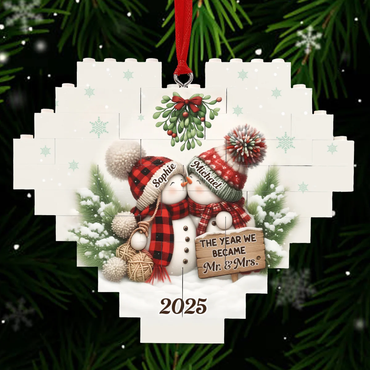 Merry And Bright Together - Personalized Custom Heart Puzzle Ornament - Image 7