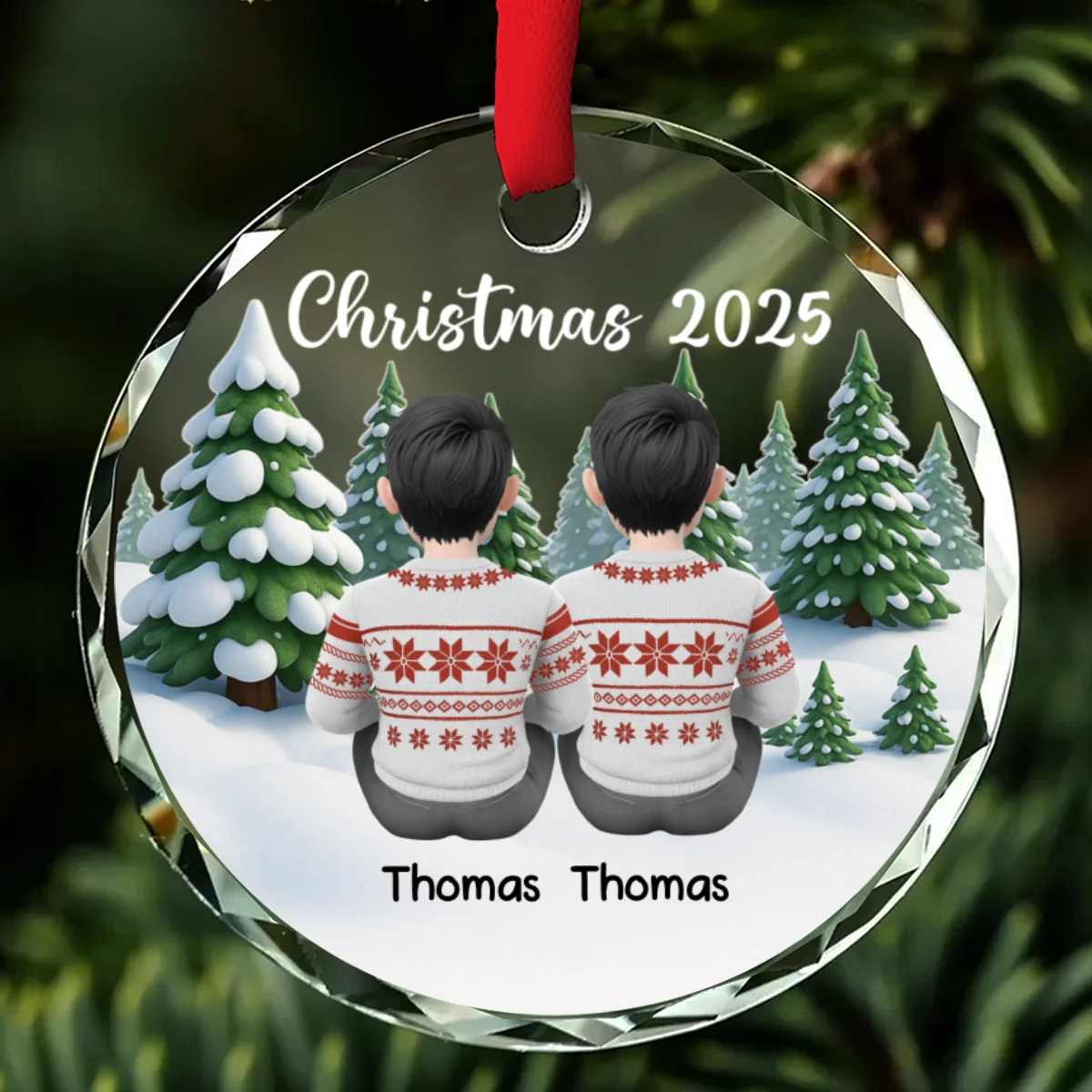Merry Christmas Family & Pets - Personalized Custom Glass Ornament - Image 6