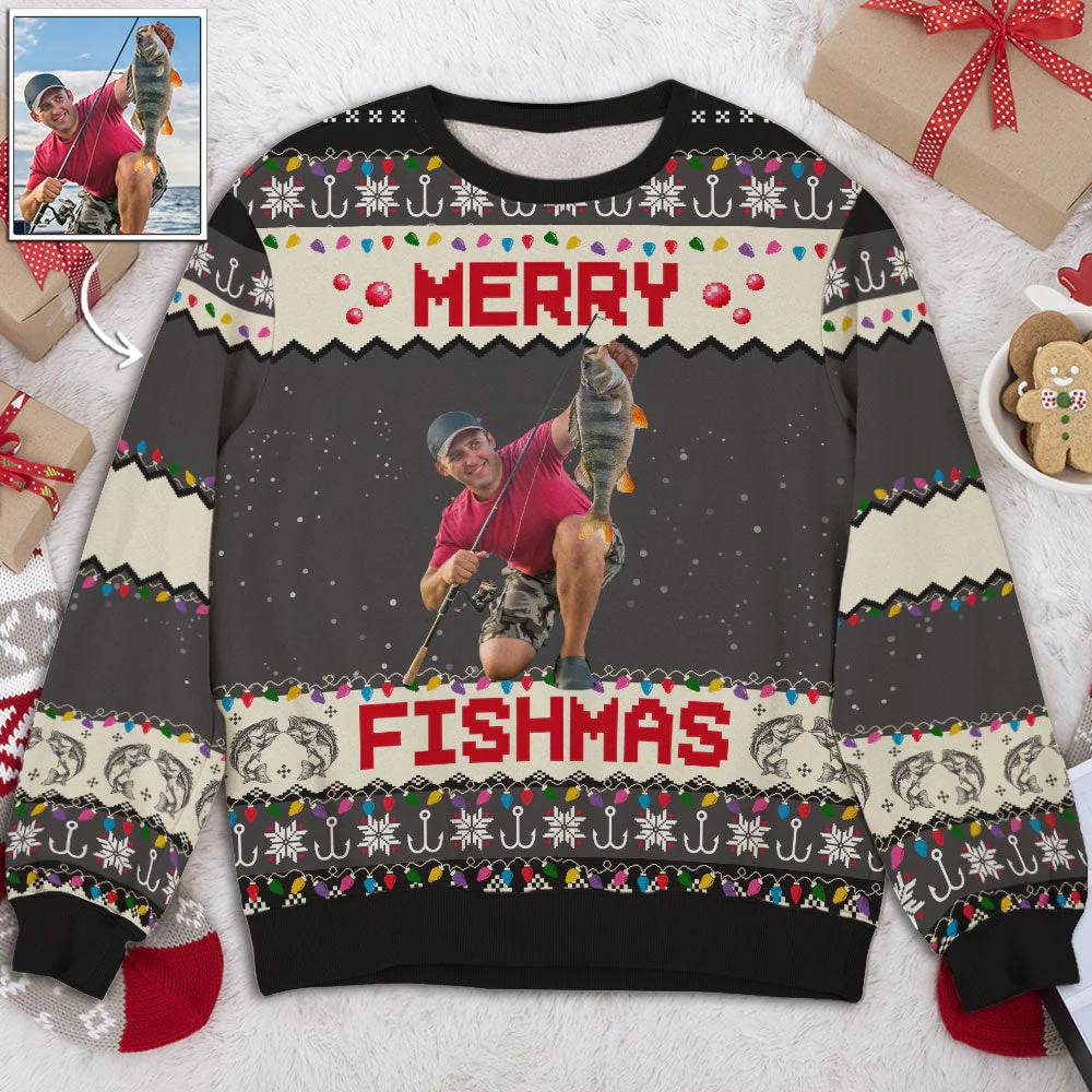 Merry Fishmas - Personalized Custom All-Over-Print Sweatshirt - Image 3