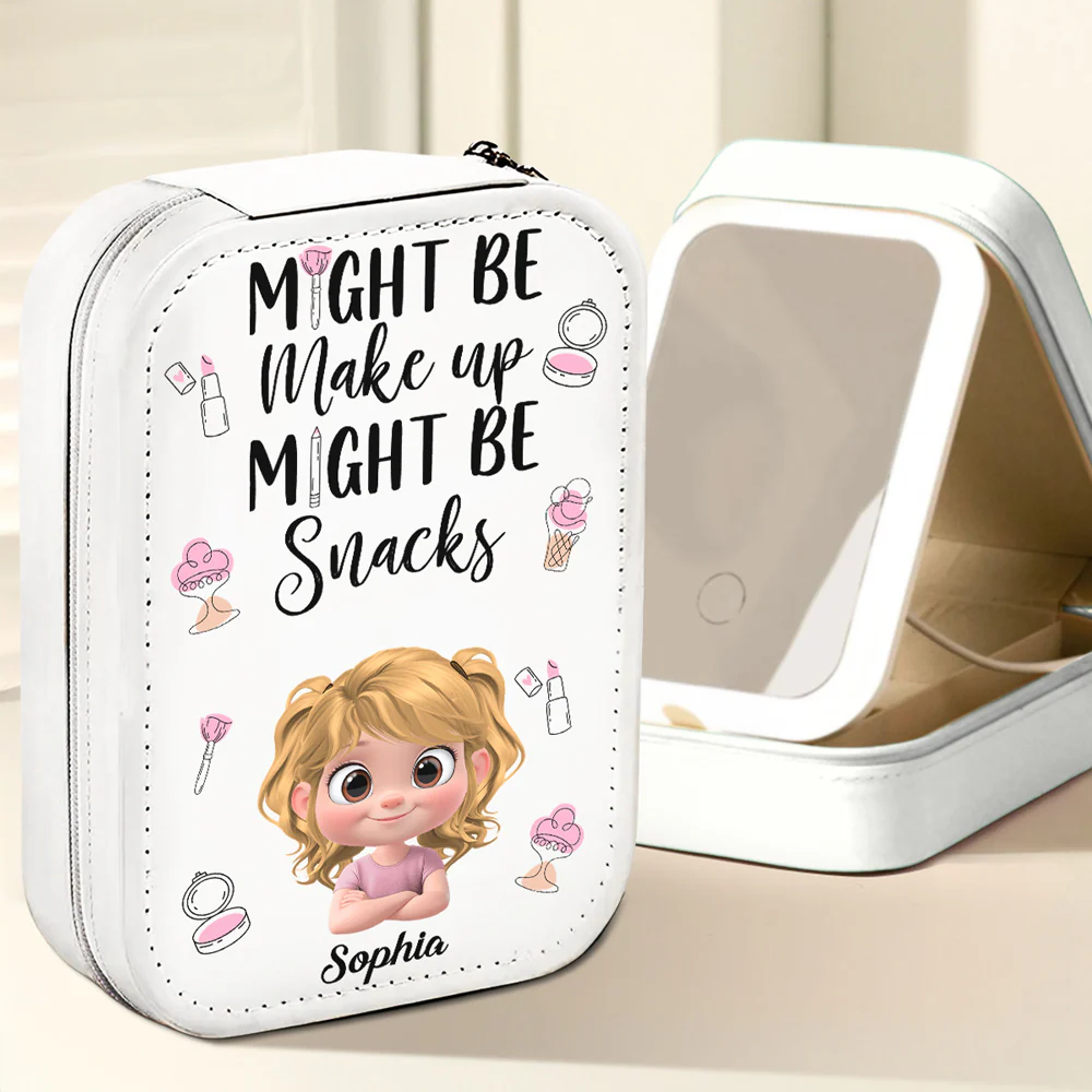 Might Be Make Up Might Be Snacks - Personalized Custom Jewelry Box With LED Mirror
