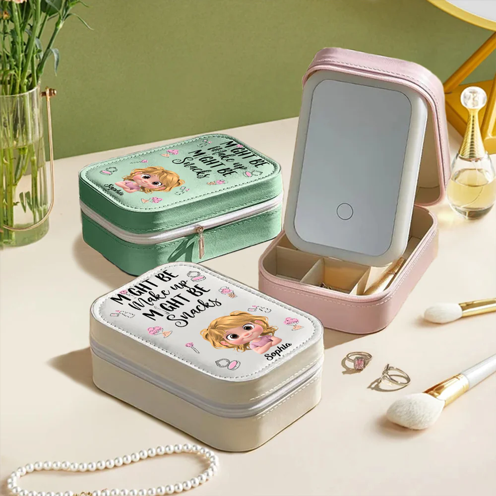 Might Be Make Up Might Be Snacks - Personalized Custom Jewelry Box With LED Mirror - Image 3