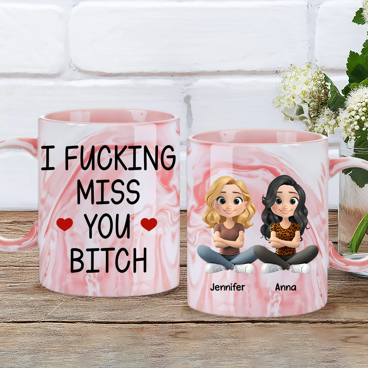 Miss You So - Personalized Custom Pink Marble Mug - Image 2