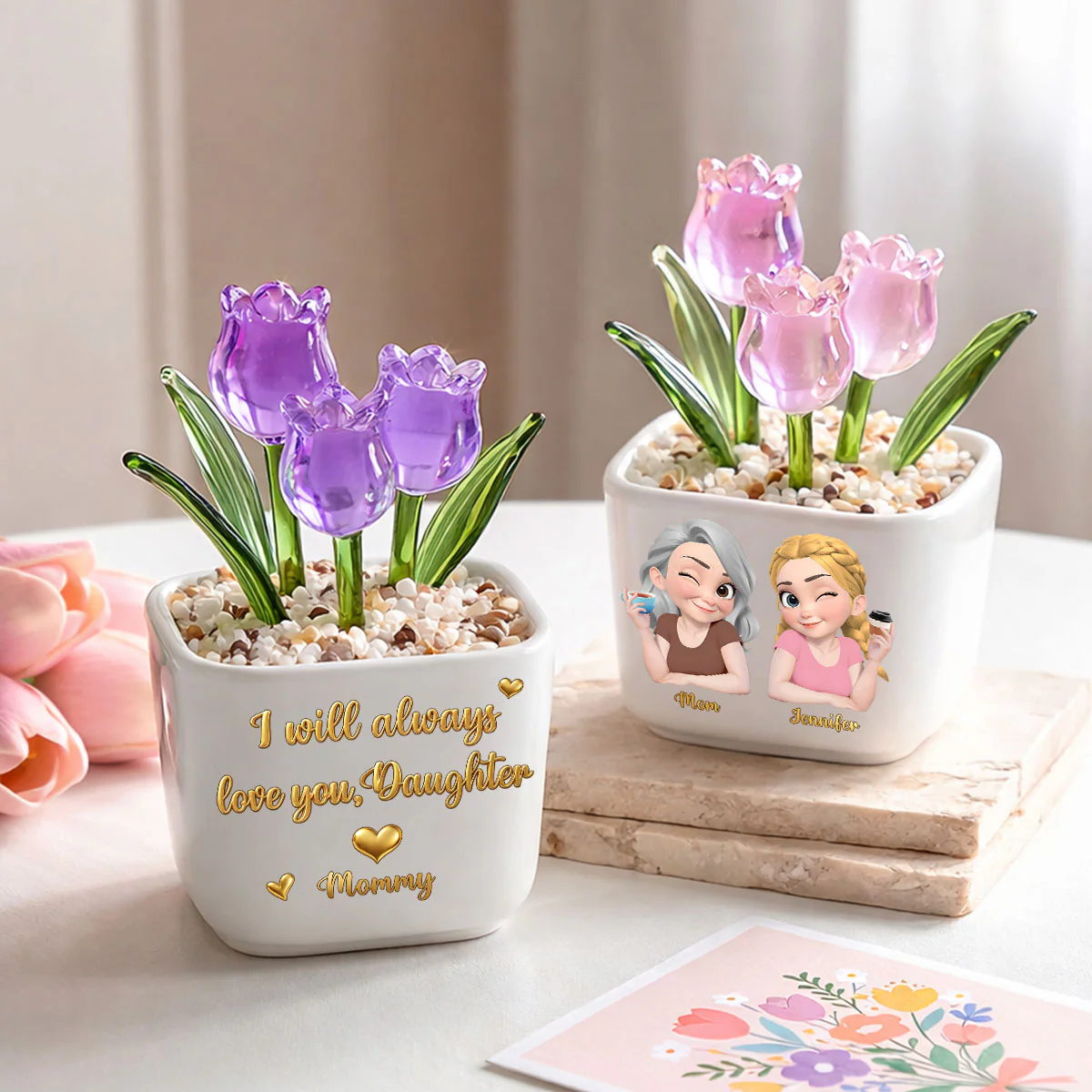 Mom Always Love You - Personalized Custom Glass Everlasting Tulips