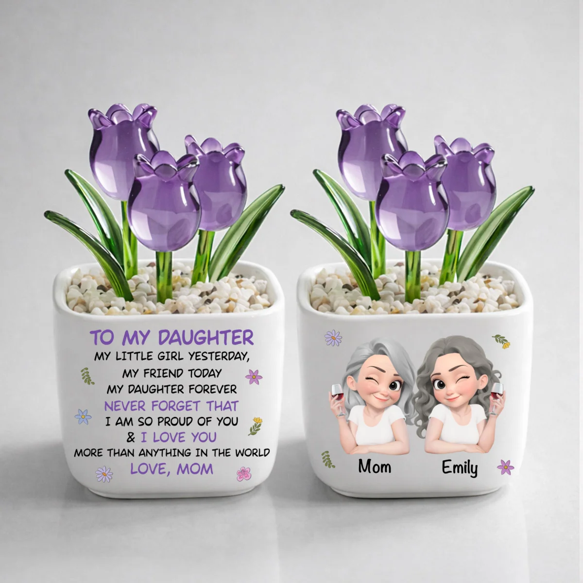 Mom And Daughter Forever - Personalized Custom Glass Everlasting Tulips - Image 9